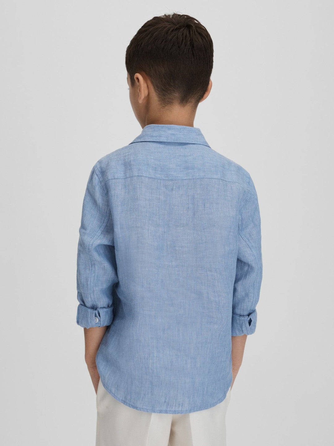 Reiss 3-9 yrs Striped Linen Cutaway Collar Shirt in Sky Blue