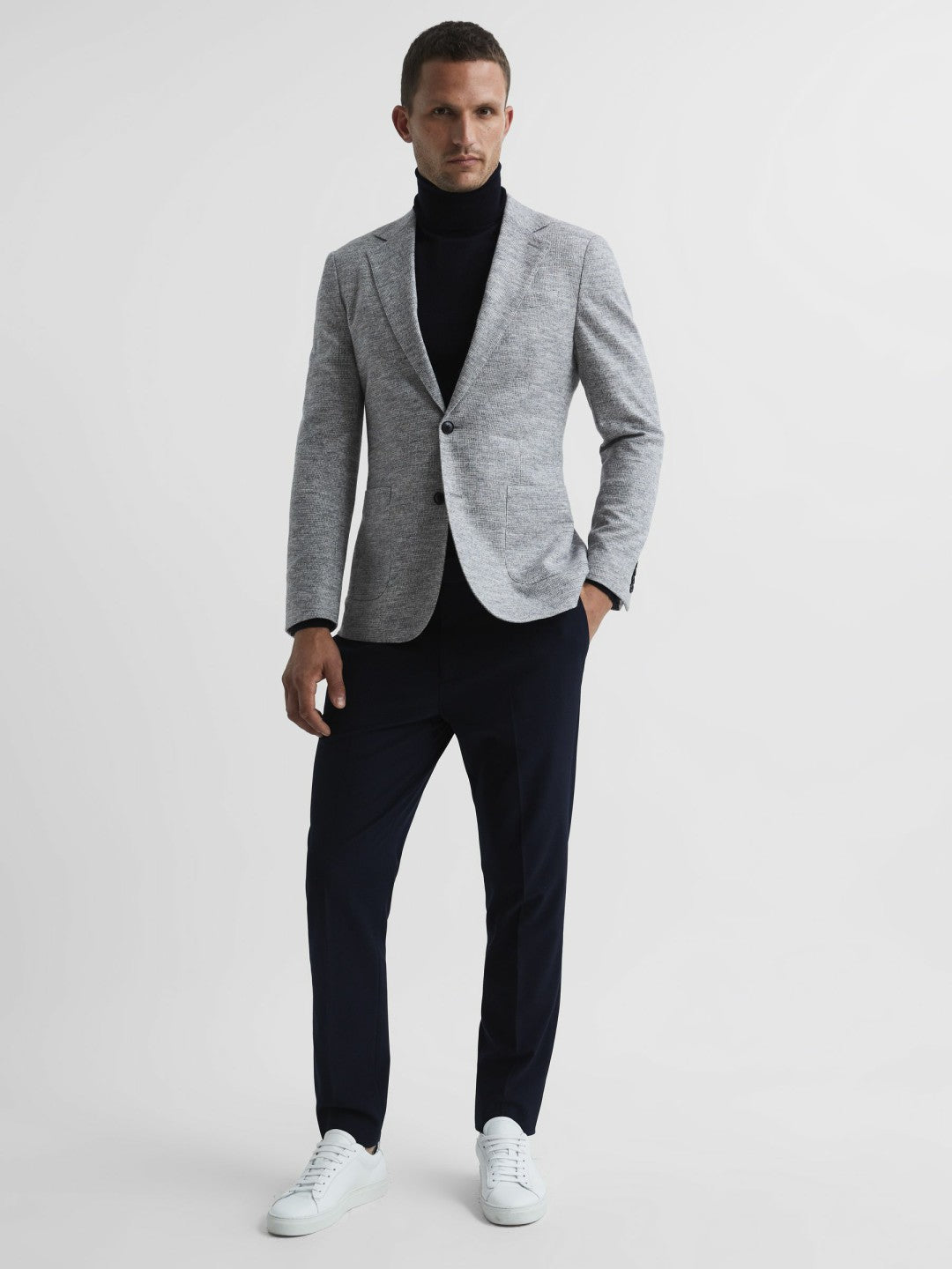 Reiss Slim Fit Merino Wool Roll Neck Jumper in Navy
