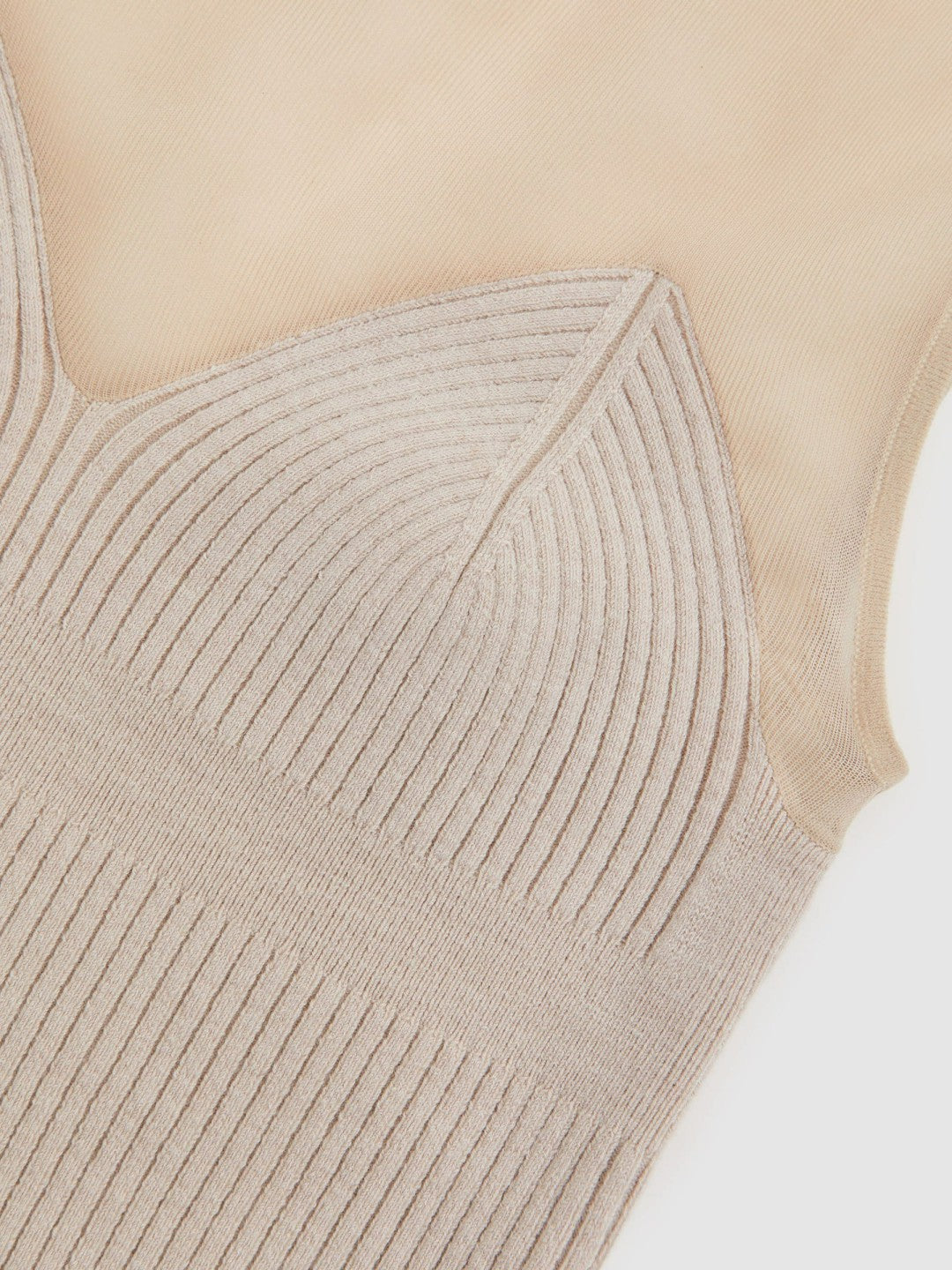Reiss Mesh Rib-Knit Sweetheart Vest in Pink Neutral