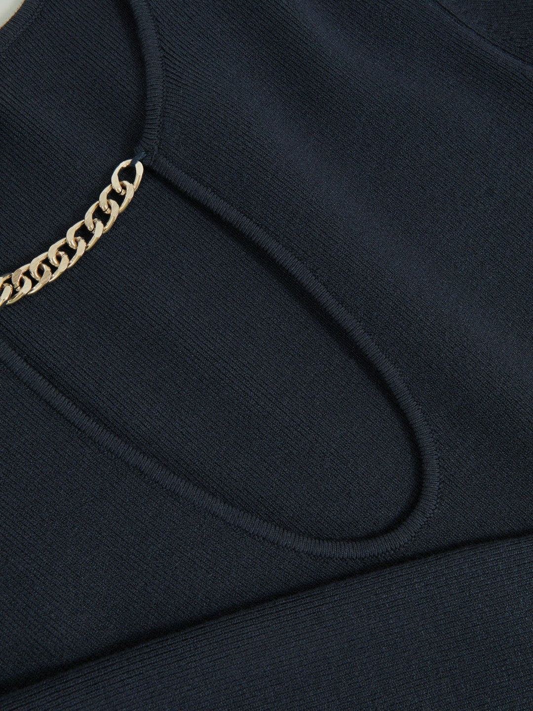 Reiss Chain-Detail Keyhole Knit Top in Navy