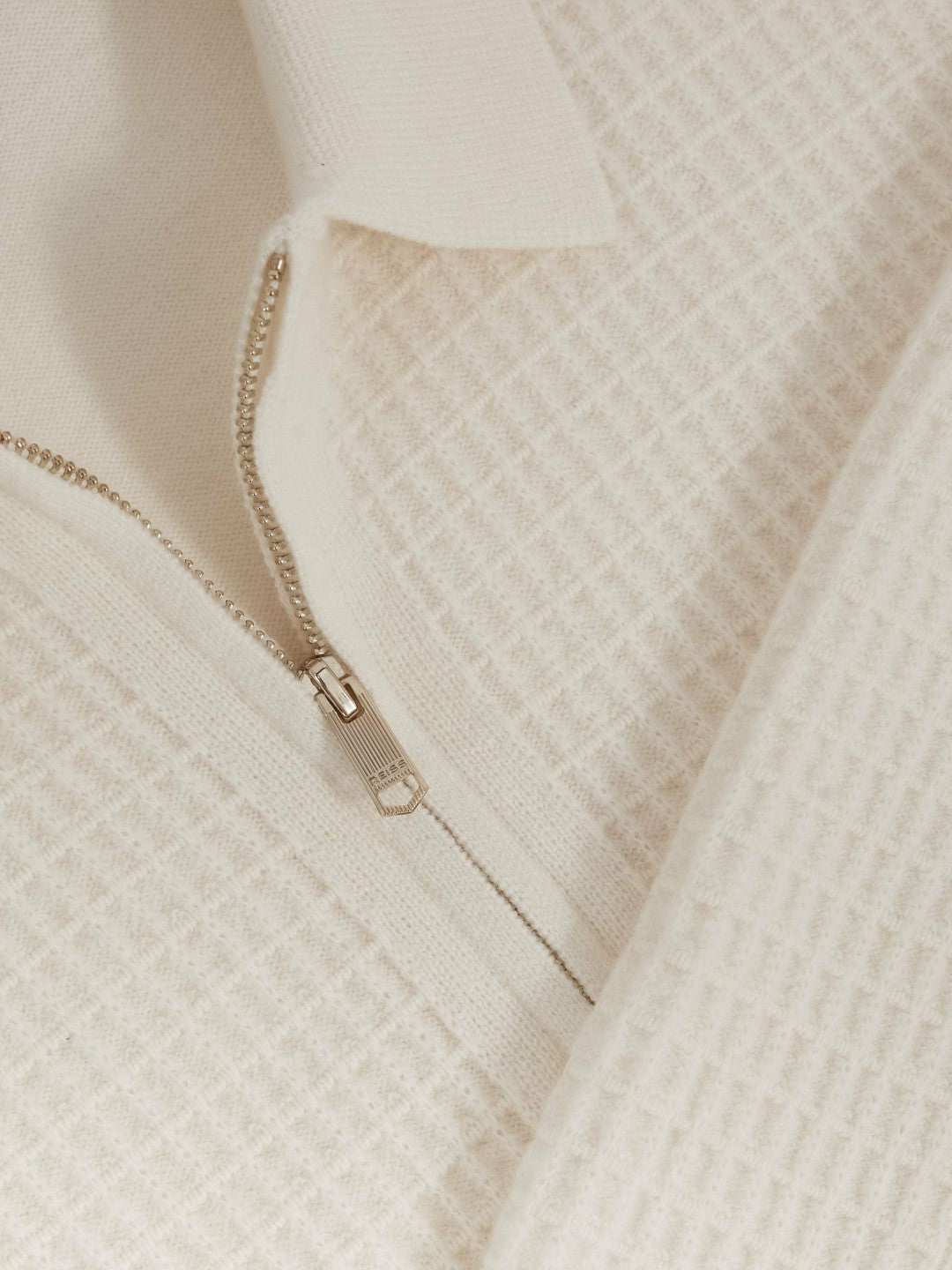 Reiss Wool Waffle-Knit Half-Zip Polo Shirt in Off White