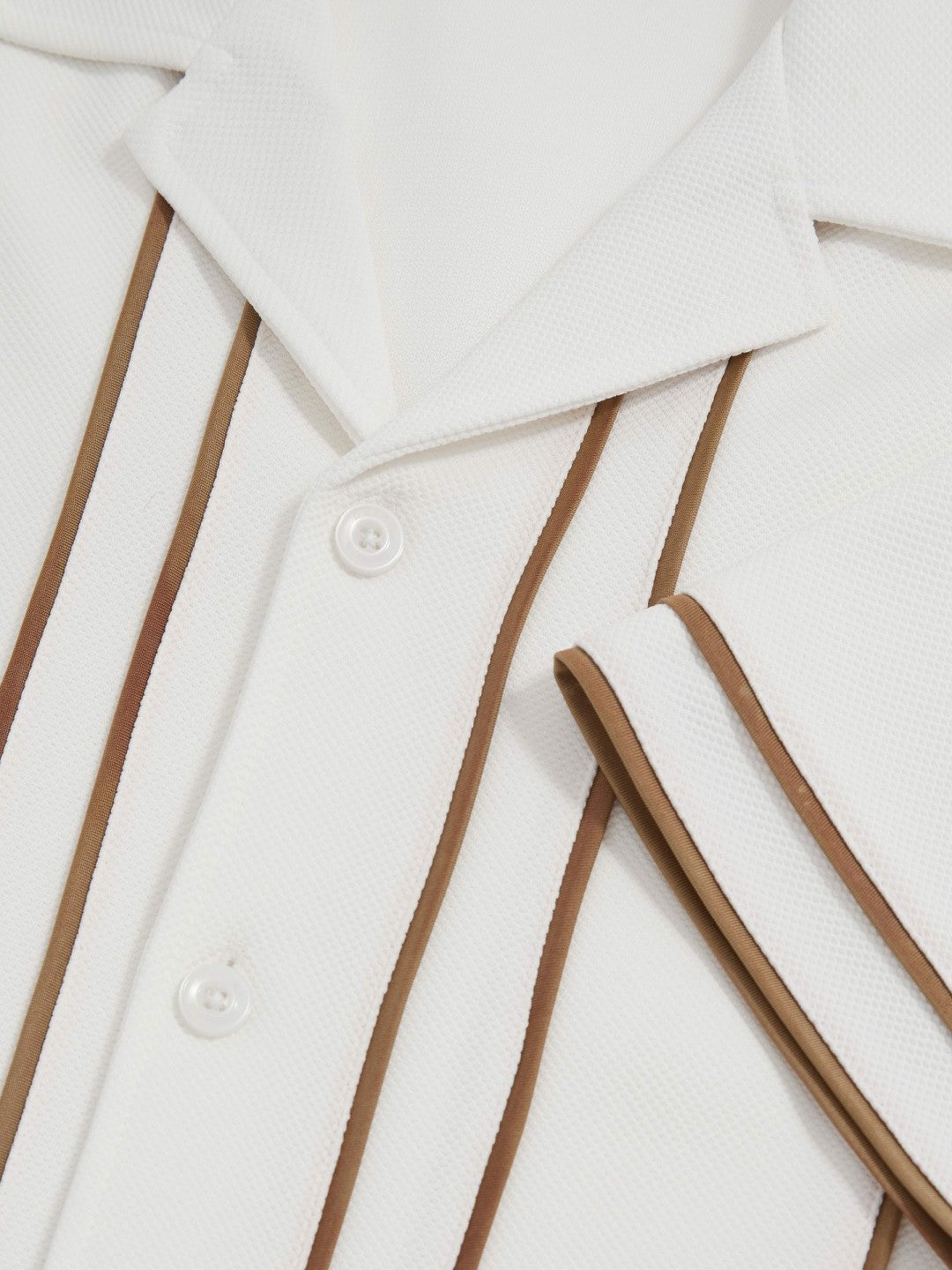 Reiss Piped-Stripe Cuban-Collar Shirt in White/Camel