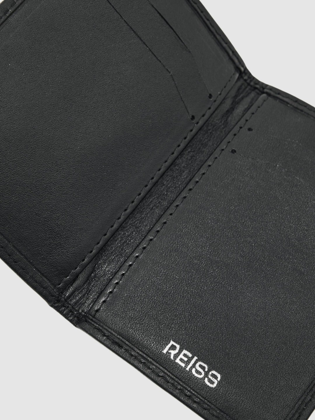 Reiss Leather Large Lattice-Effect Cardholder in Black