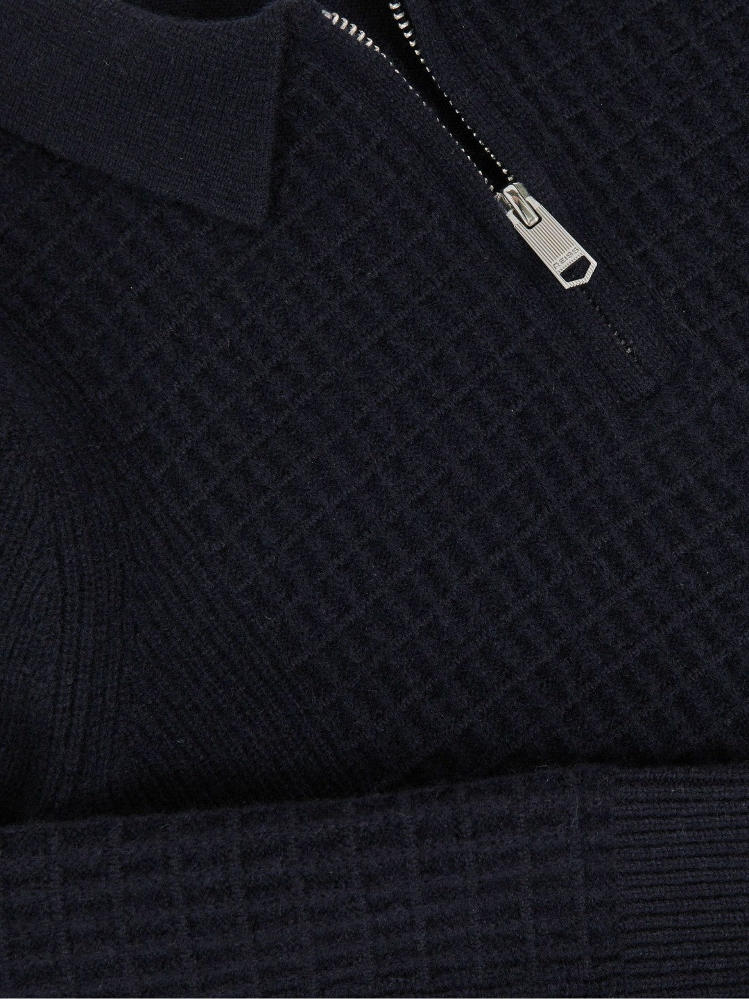 Reiss 3-9 yrs Wool Waffle-Knit Half-Zip Polo Shirt in Navy Blue