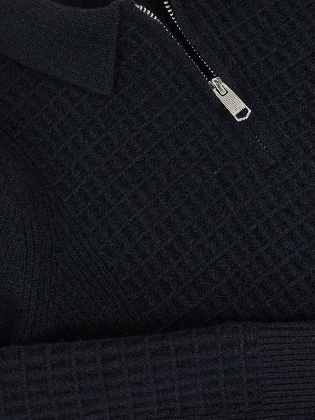 Reiss 9-13 yrs Wool Waffle-Knit Half-Zip Polo Shirt in Navy Blue