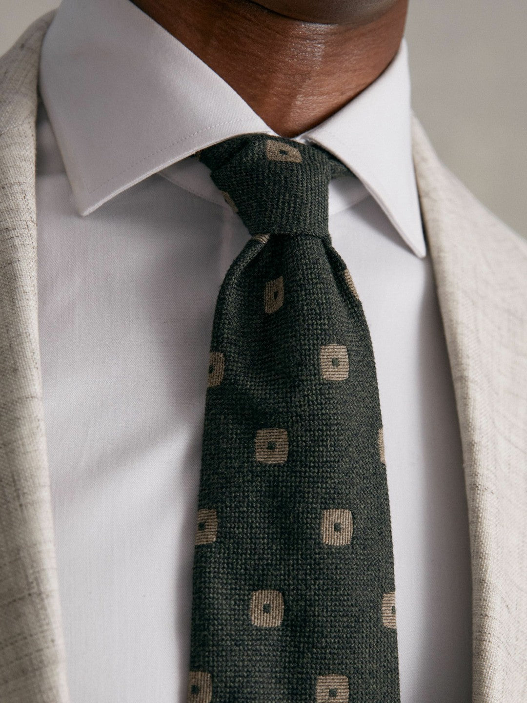 Reiss Silk-Wool Square-Medallion Tie in Forest Green