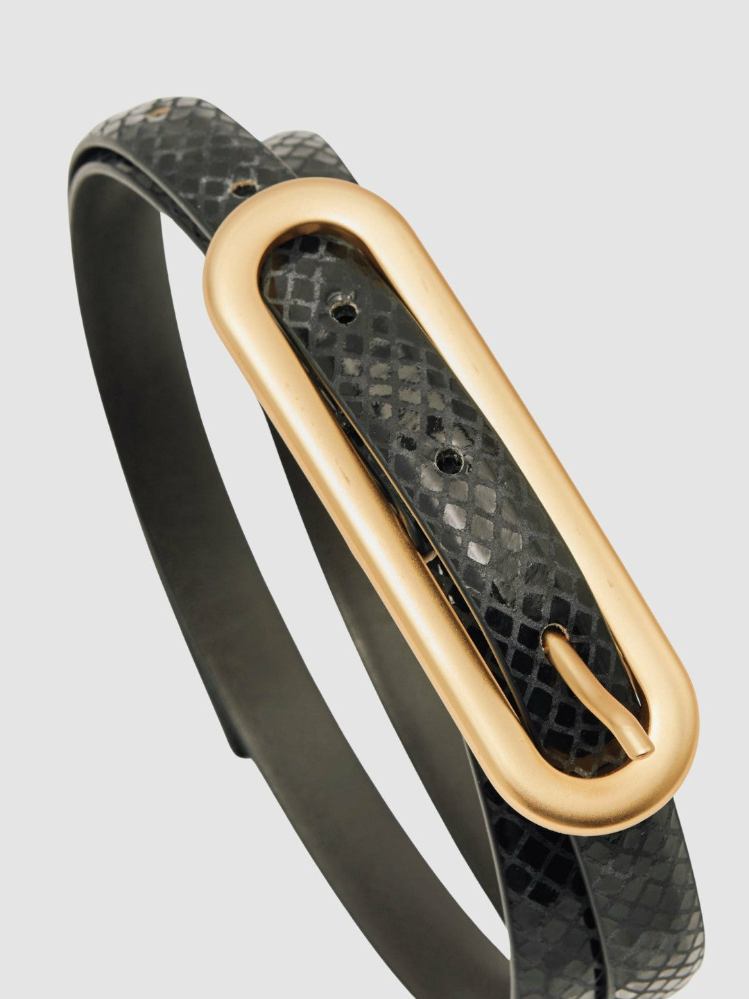 Reiss Leather Elongated-Buckle Skinny Belt in Black