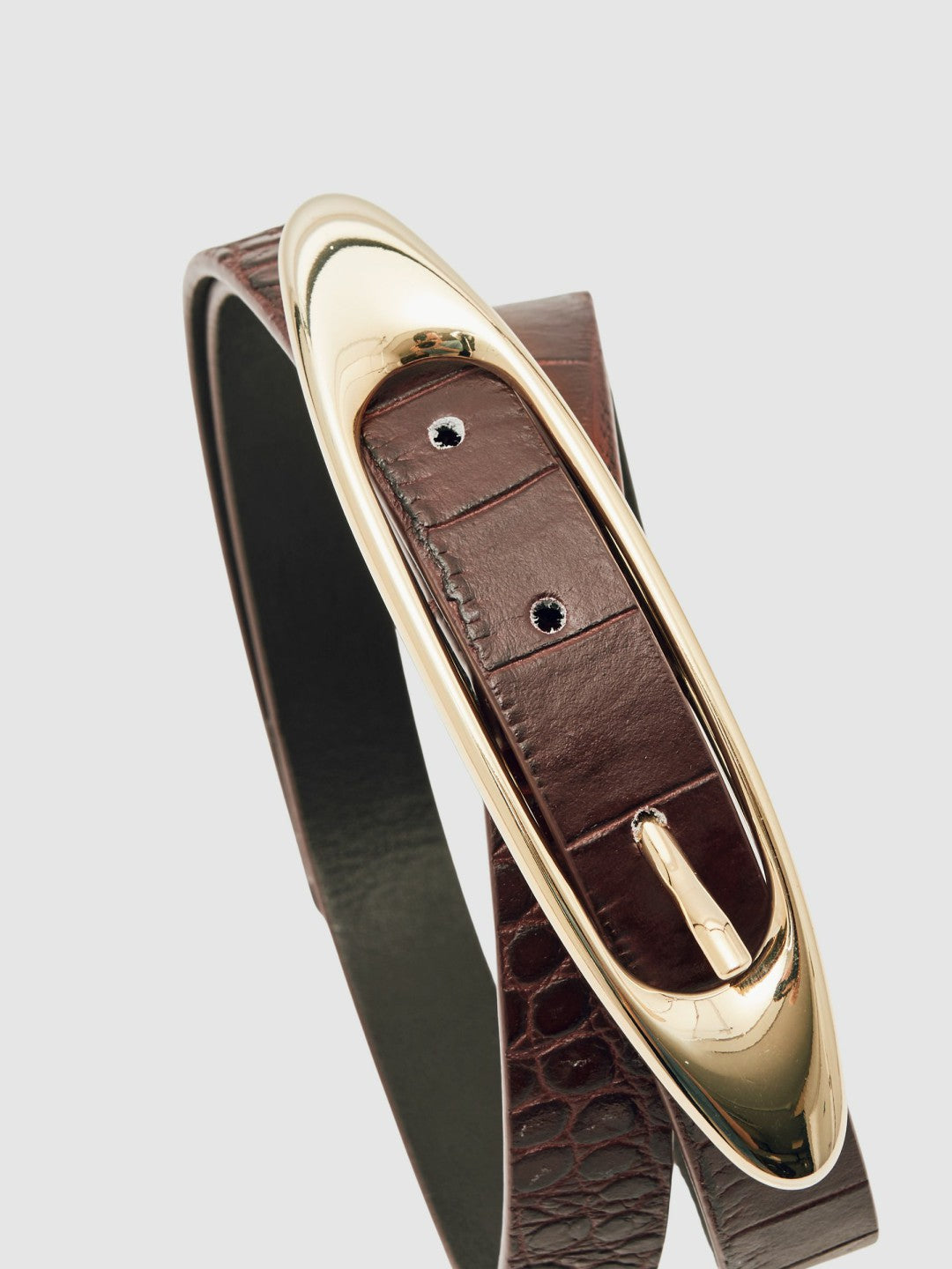 Reiss Croc-Effect Leather Oval-Buckle Belt in Burgundy