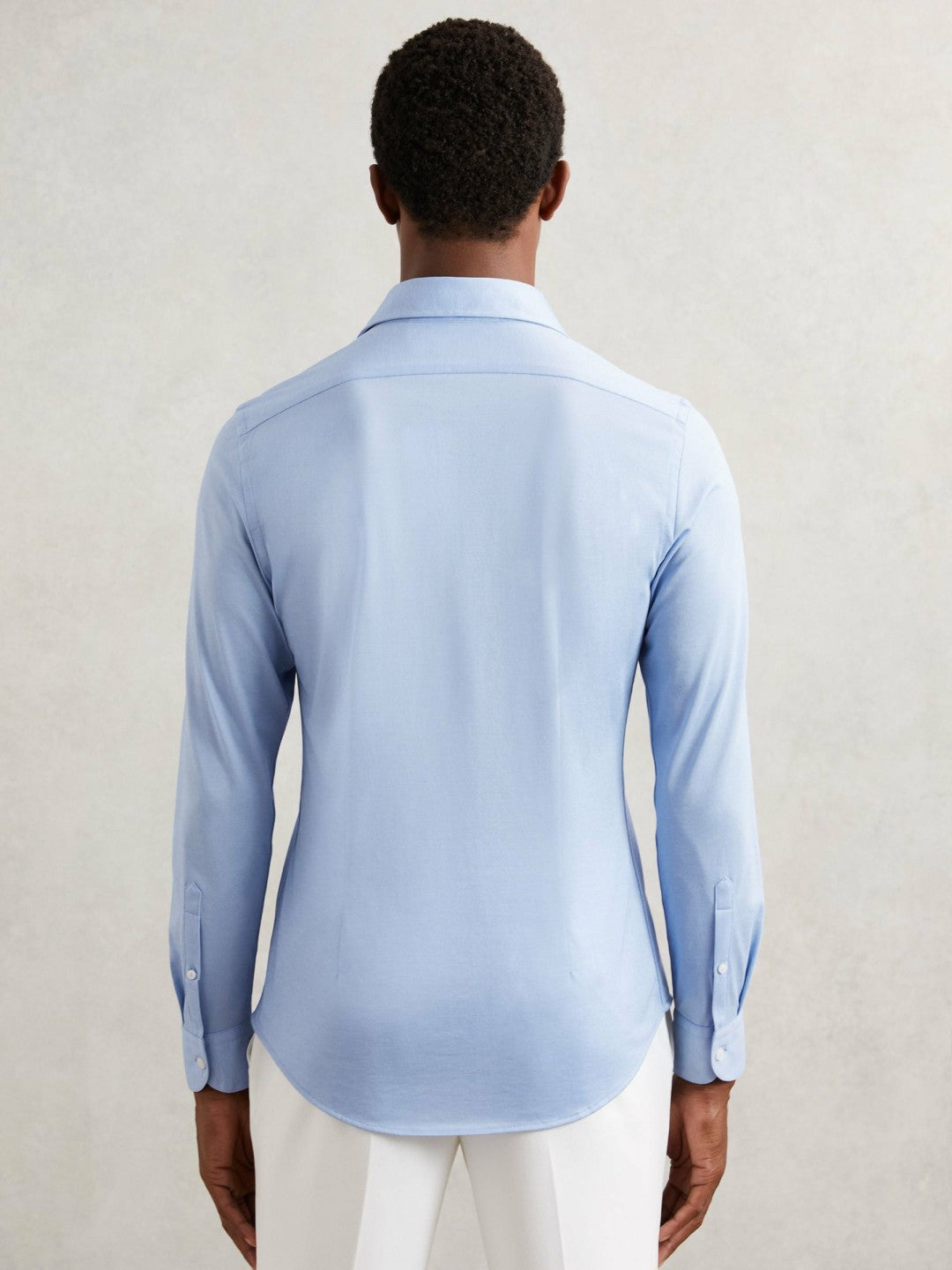 Reiss Cotton-Blend Jersey Cutaway-Collar Shirt in Soft Blue