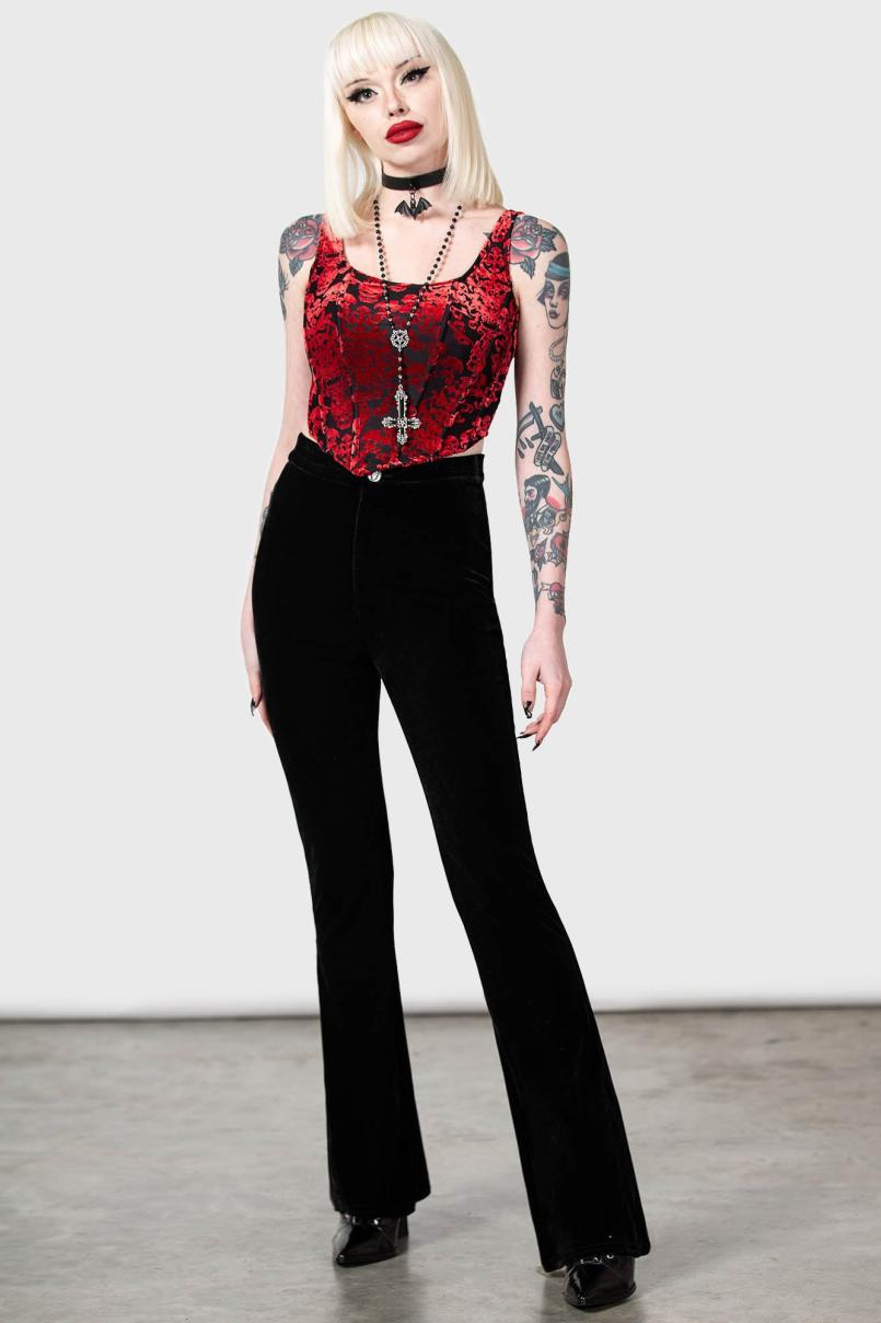 Women Velvet | Killstar Thena's Thistle Velvet Bootcut Trousers