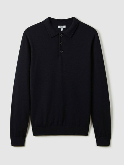 Reiss Merino Wool Polo Shirt in Navy