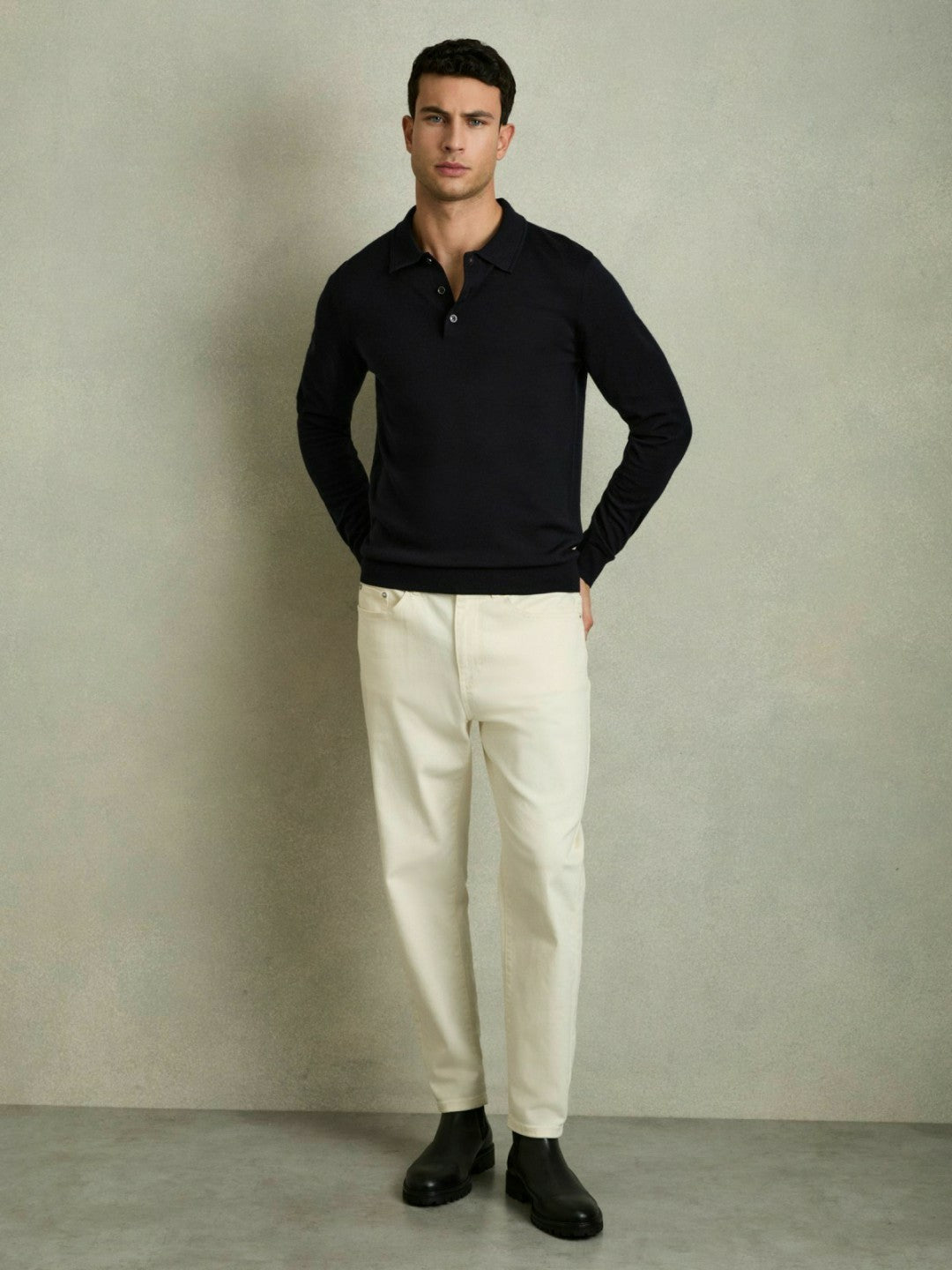 Reiss Merino Wool Polo Shirt in Navy