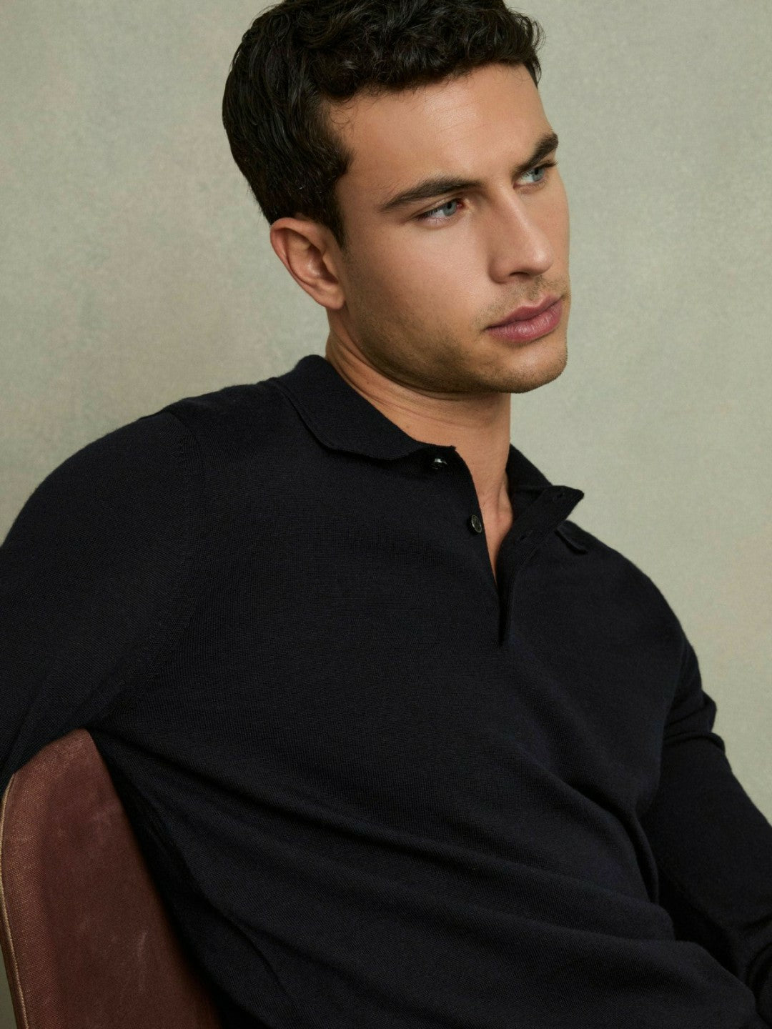 Reiss Merino Wool Polo Shirt in Navy