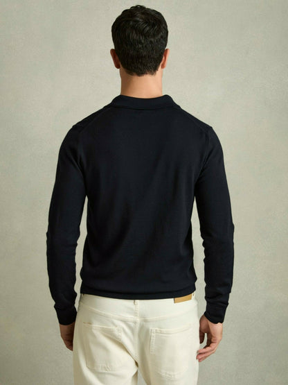 Reiss Merino Wool Polo Shirt in Navy