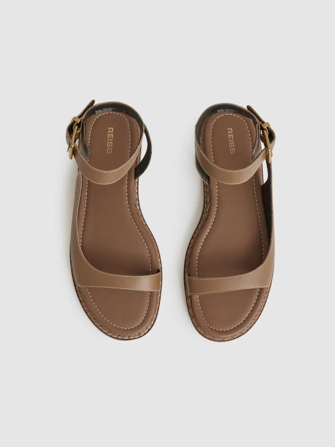 Reiss Leather Plait Detail Sandals in Tan