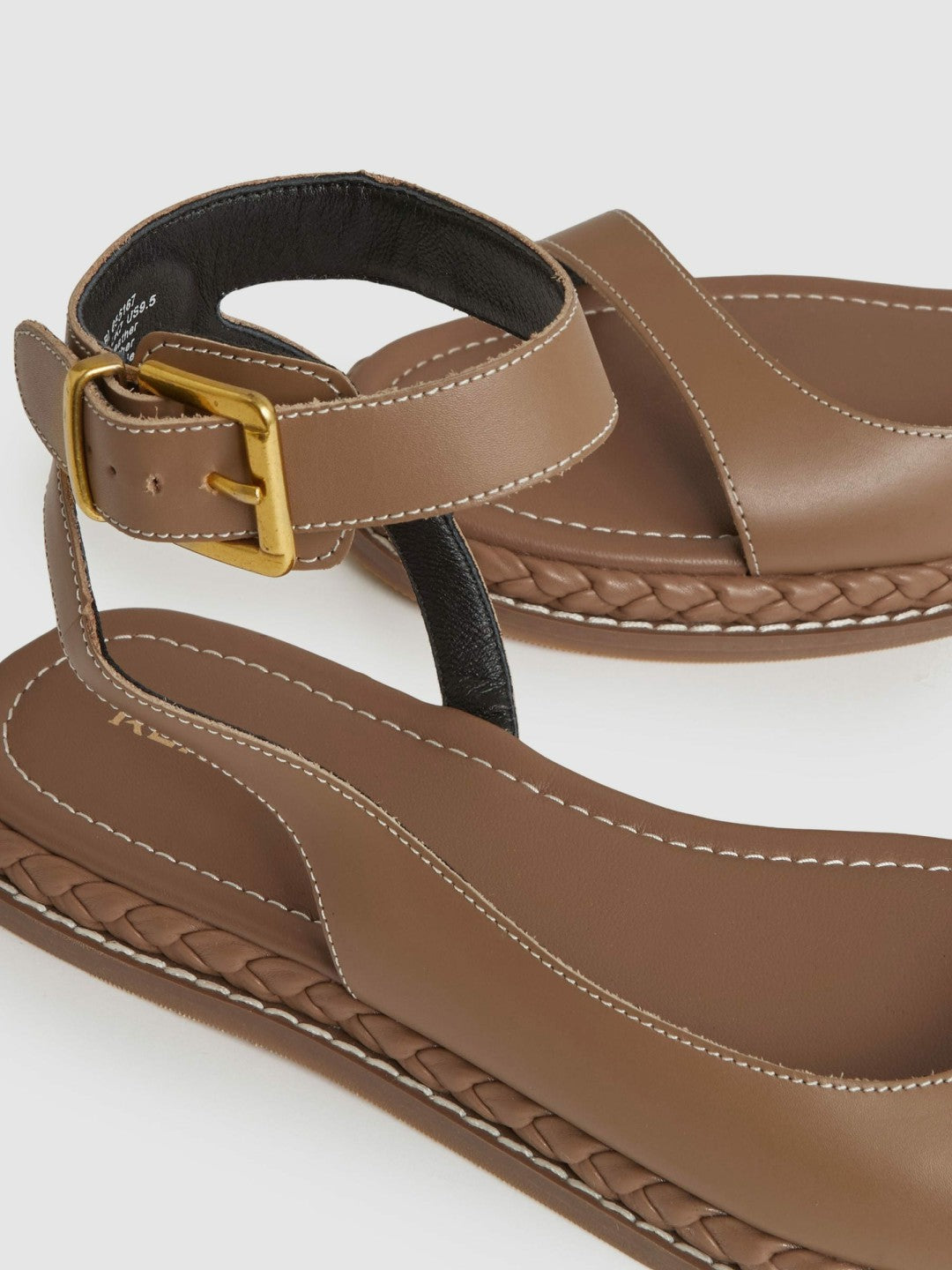 Reiss Leather Plait Detail Sandals in Tan