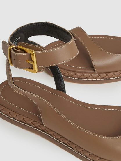 Reiss Leather Plait Detail Sandals in Tan