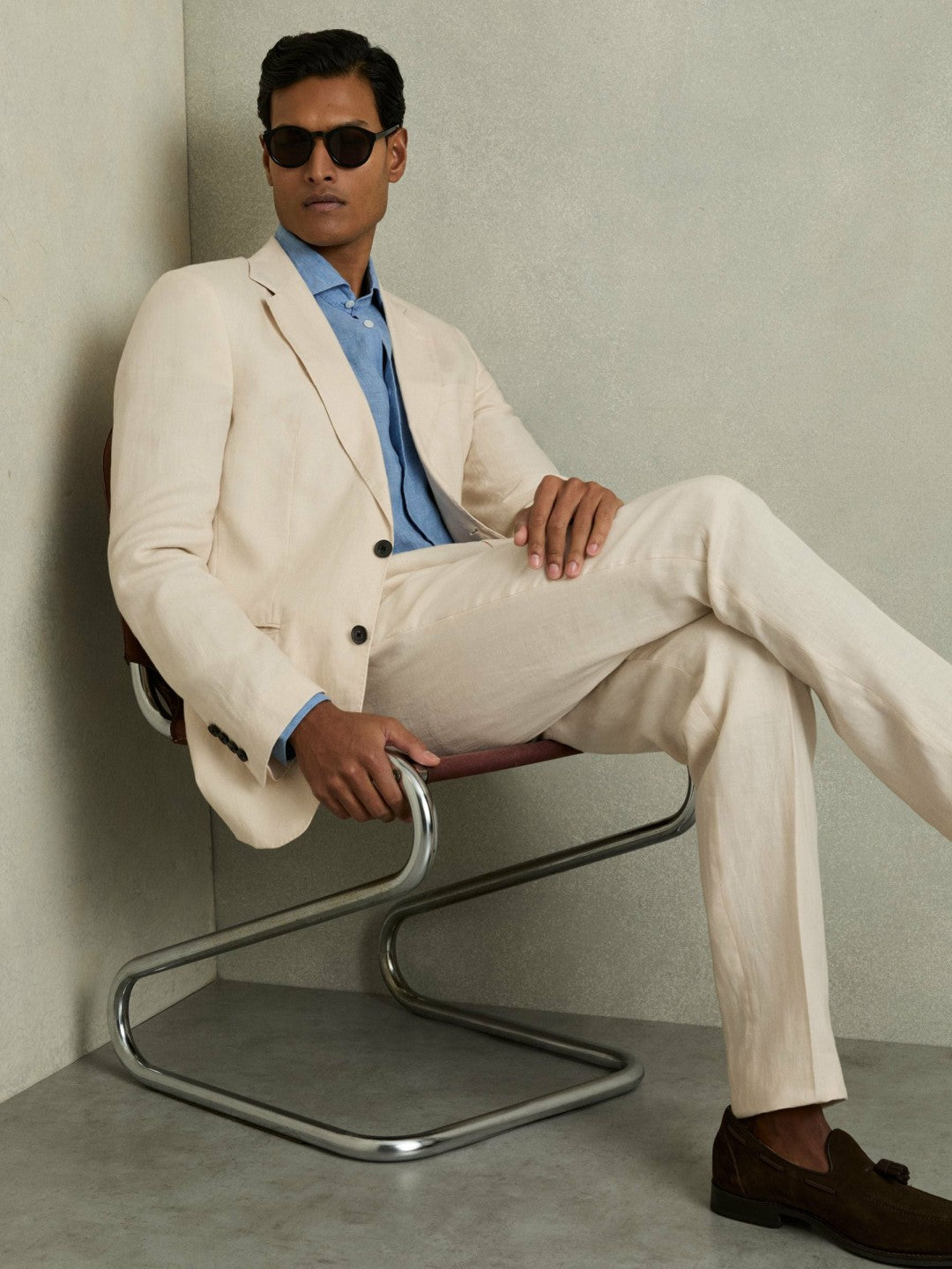 Reiss Slim-Fit Single Breasted Linen Blazer in Stone
