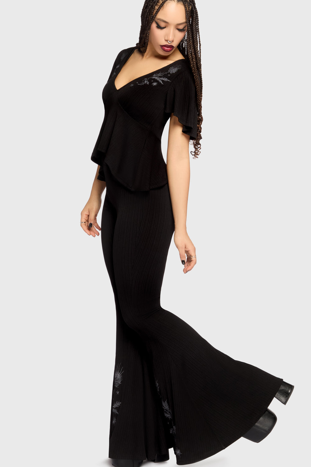 Thistina Embroidered Flares Killstar / Womens