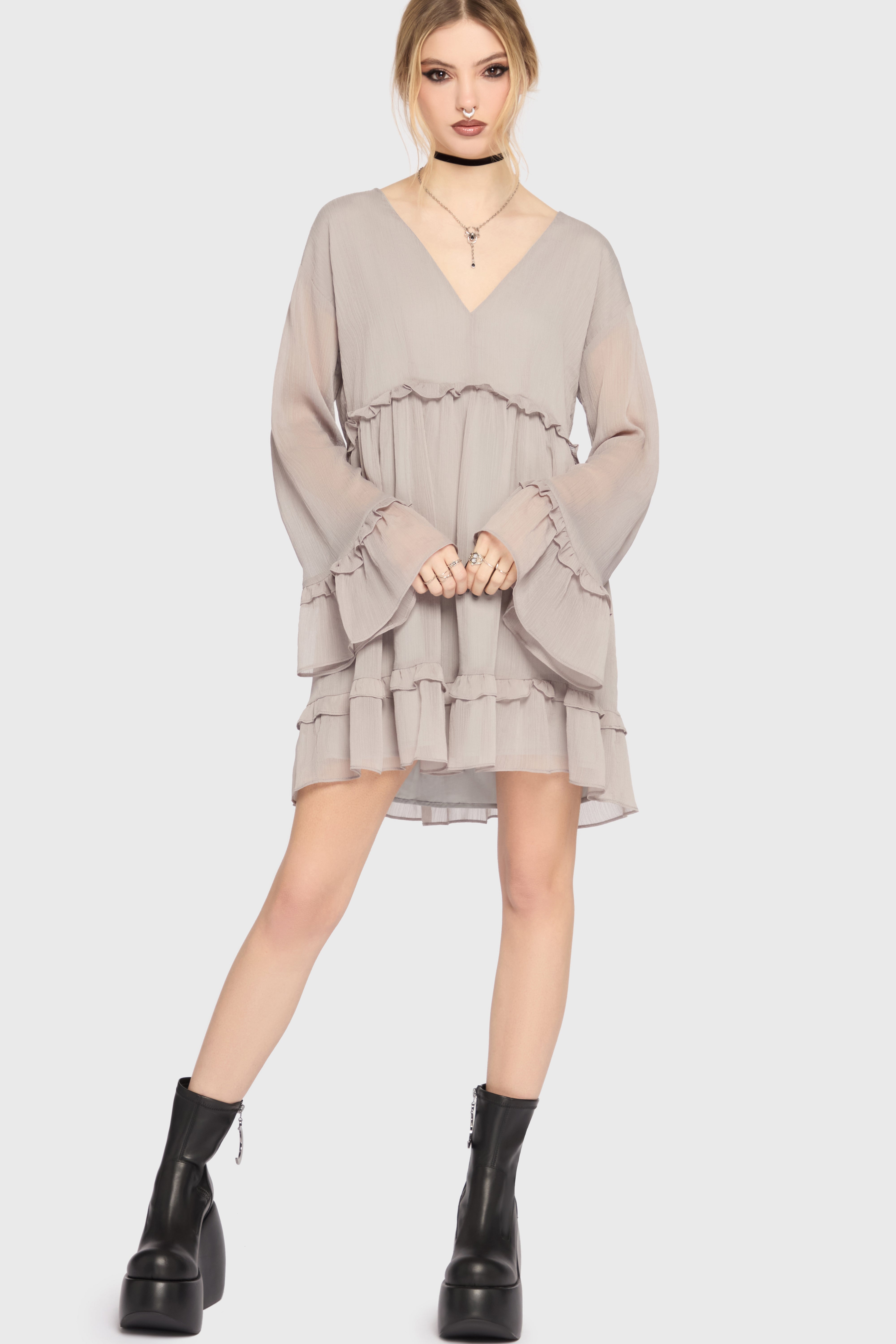 Seraph In Ash Mini Dress [GREY] Killstar / Womens