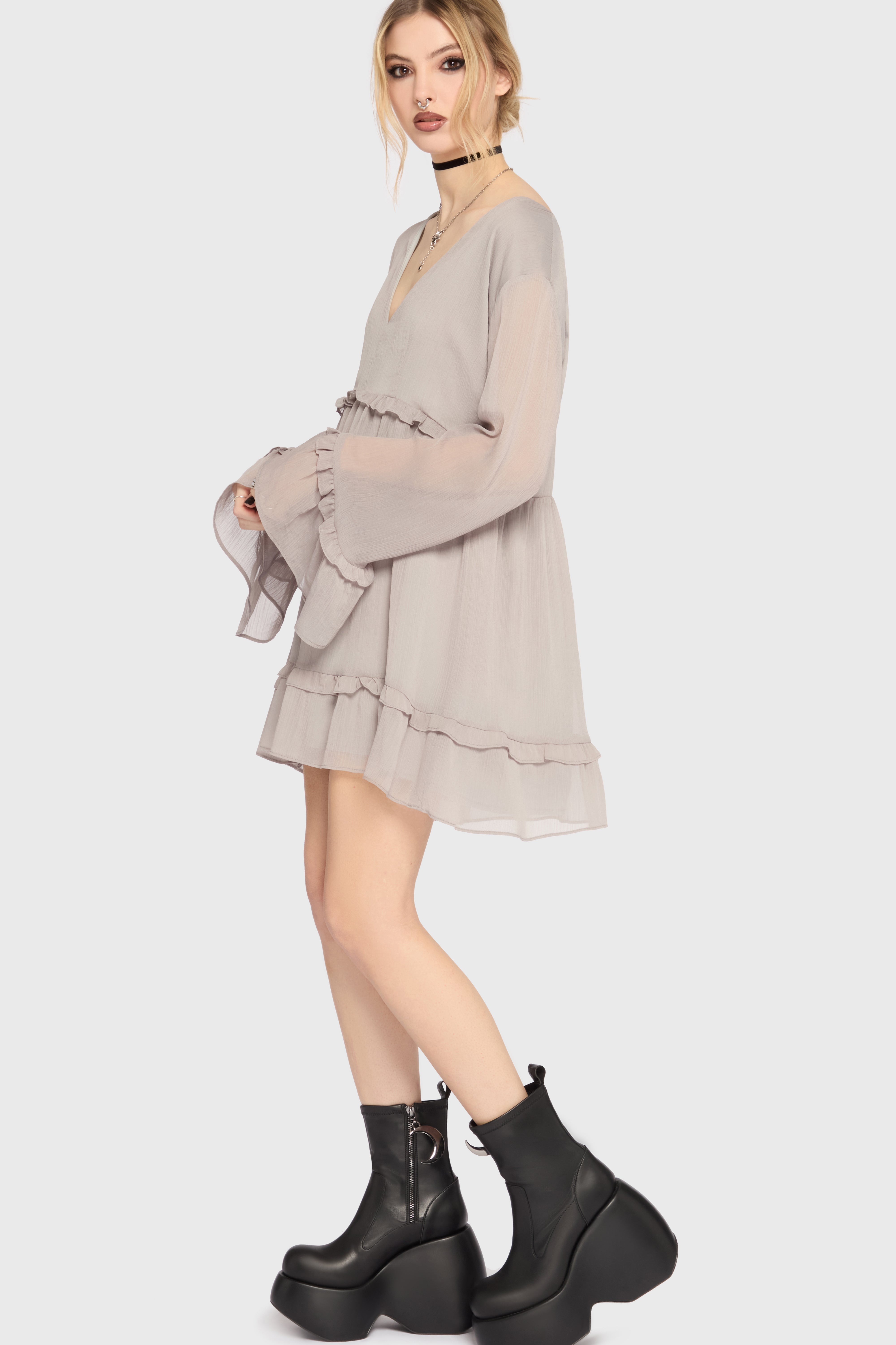 Seraph In Ash Mini Dress [GREY] Killstar / Womens