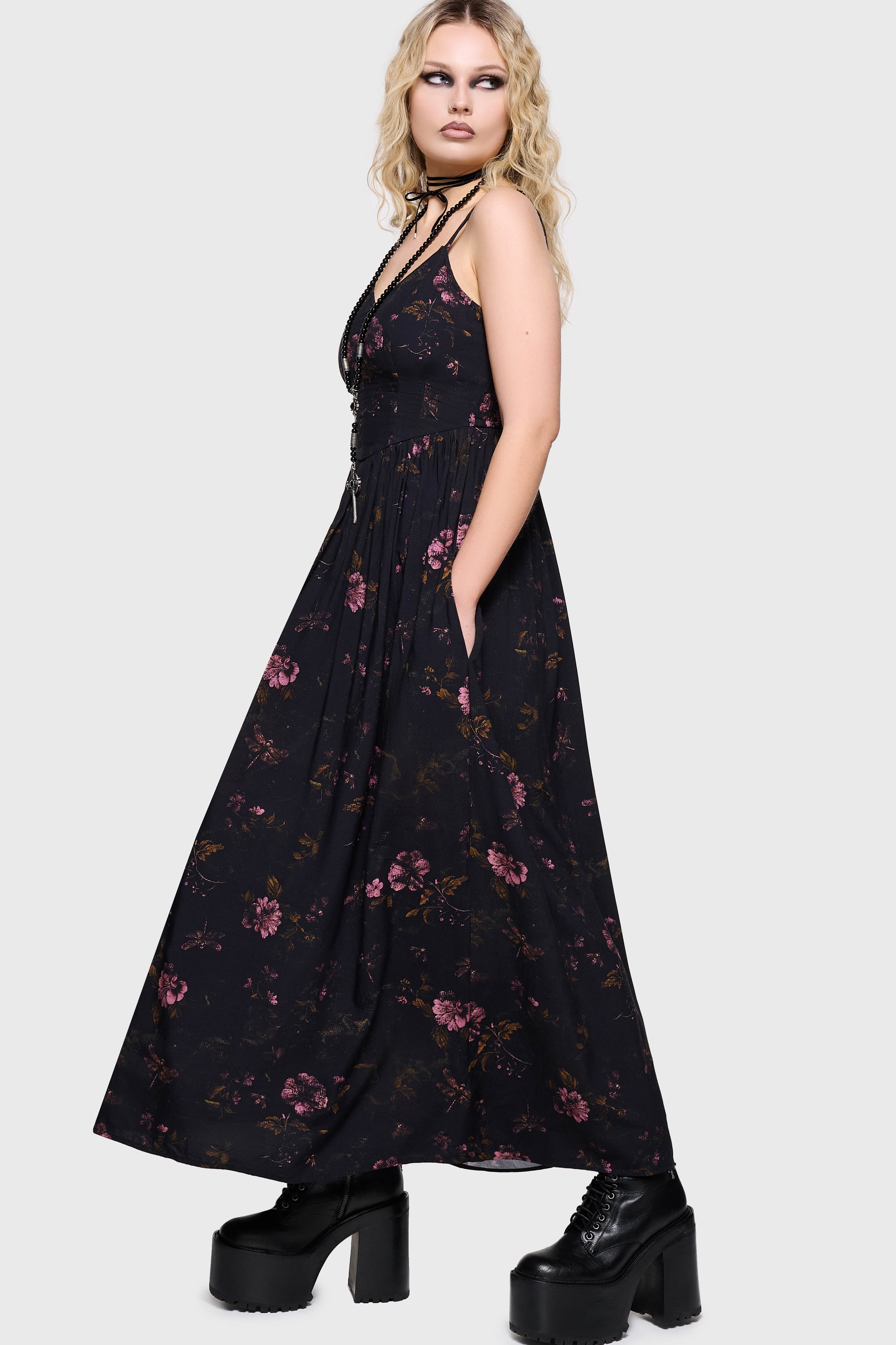 Junniper Maxi Dress [BLACK/PINK] Killstar / Womens