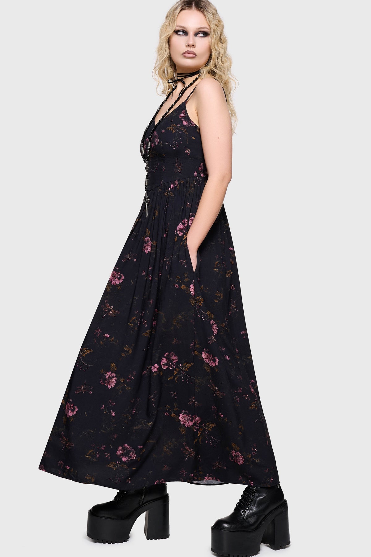 Junniper Maxi Dress [BLACK/PINK] Killstar / Womens