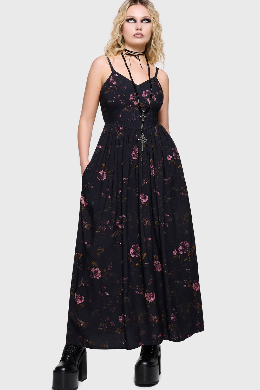 Junniper Maxi Dress [BLACK/PINK] Killstar / Womens