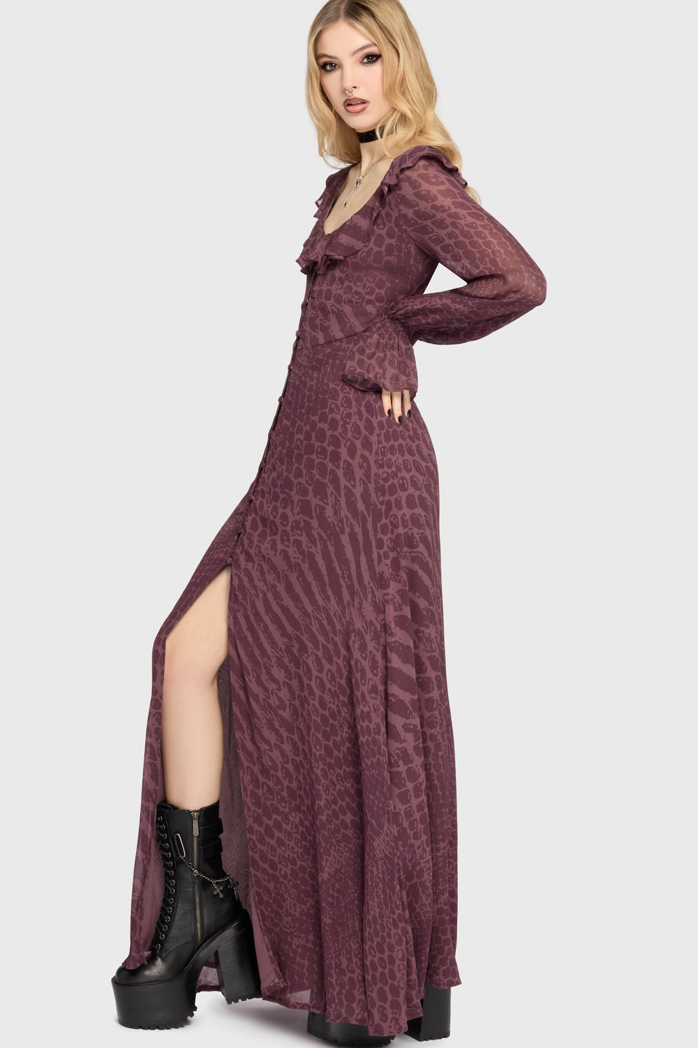 Gaia Adorned Ruffle Maxi Dress Killstar / Womens