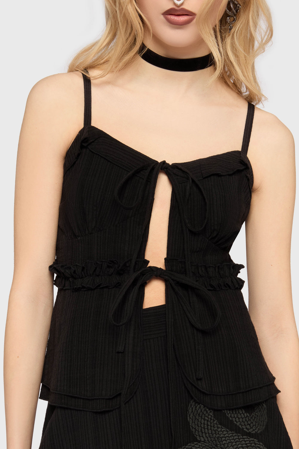 Gaia Adorned Tie Front Vest Top Killstar / Womens
