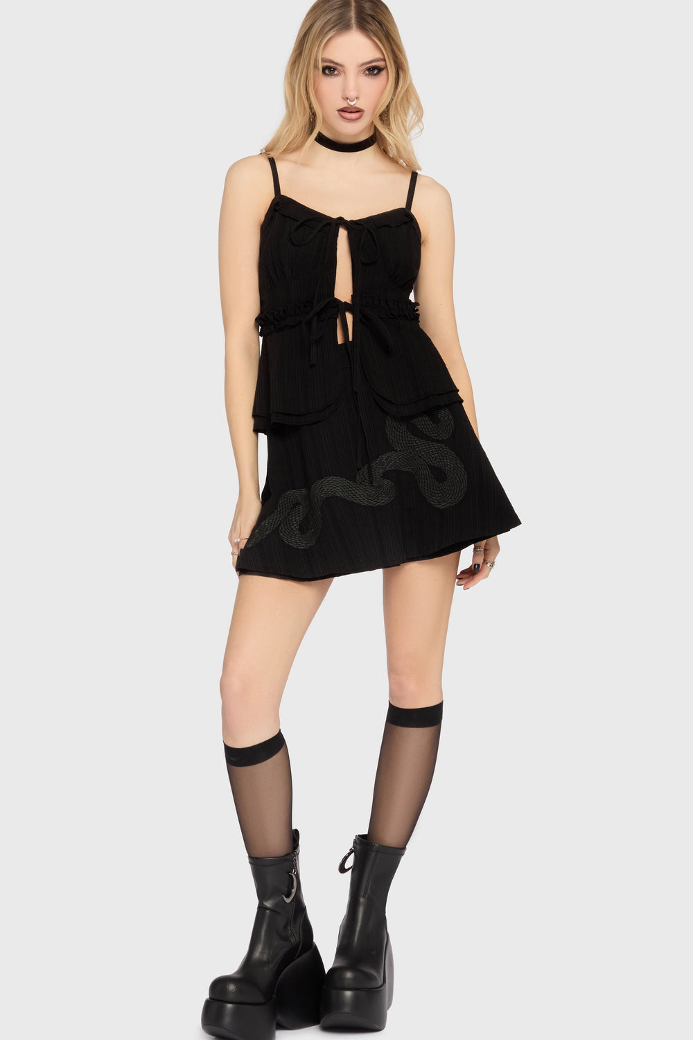 Gaia Adorned Tie Front Vest Top Killstar / Womens
