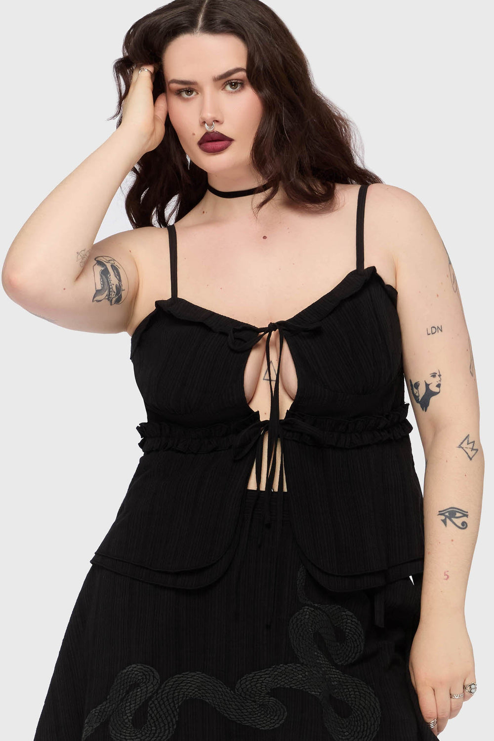 Gaia Adorned Tie Front Vest Top Killstar / Womens