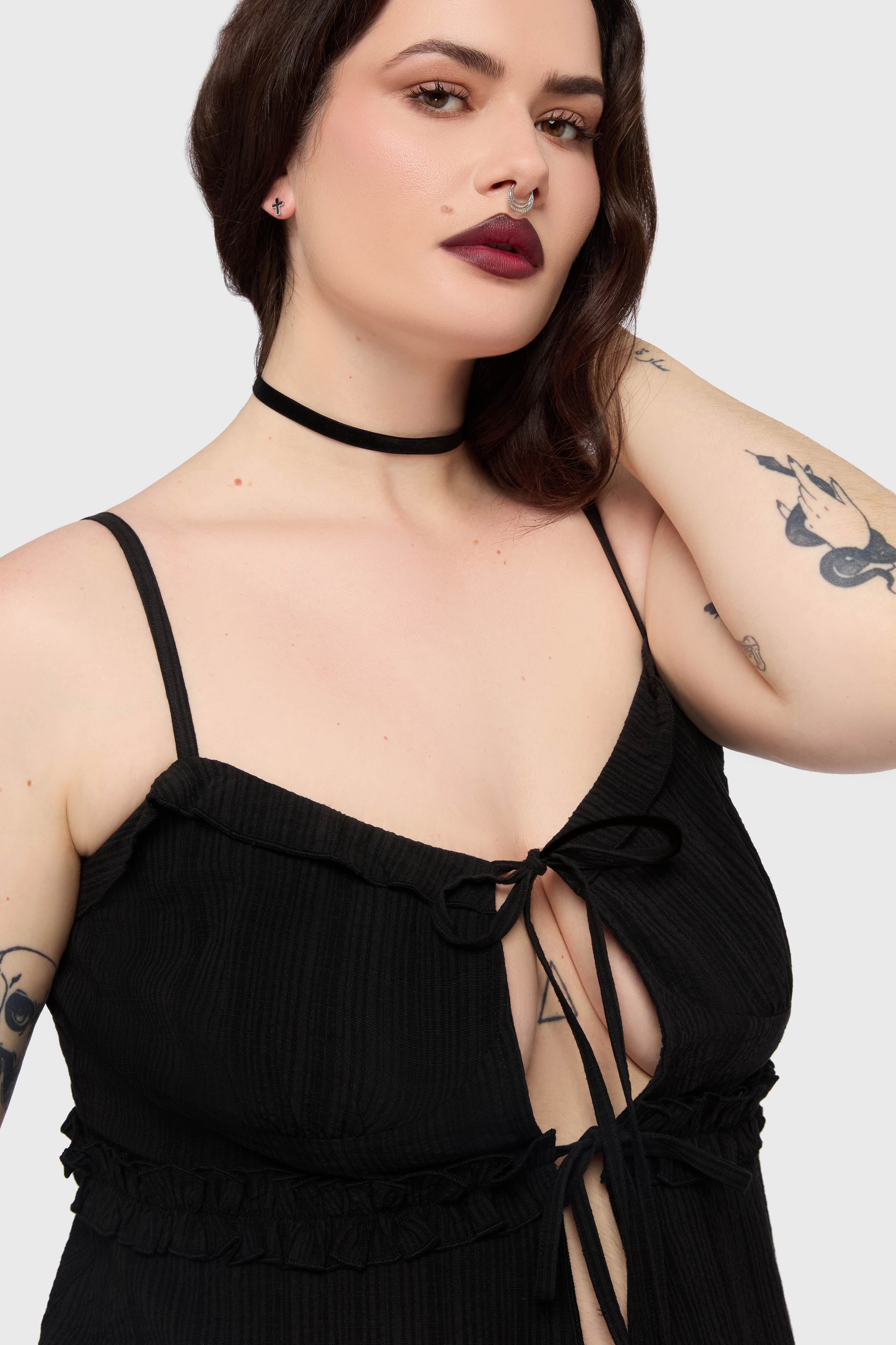 Gaia Adorned Tie Front Vest Top Killstar / Womens