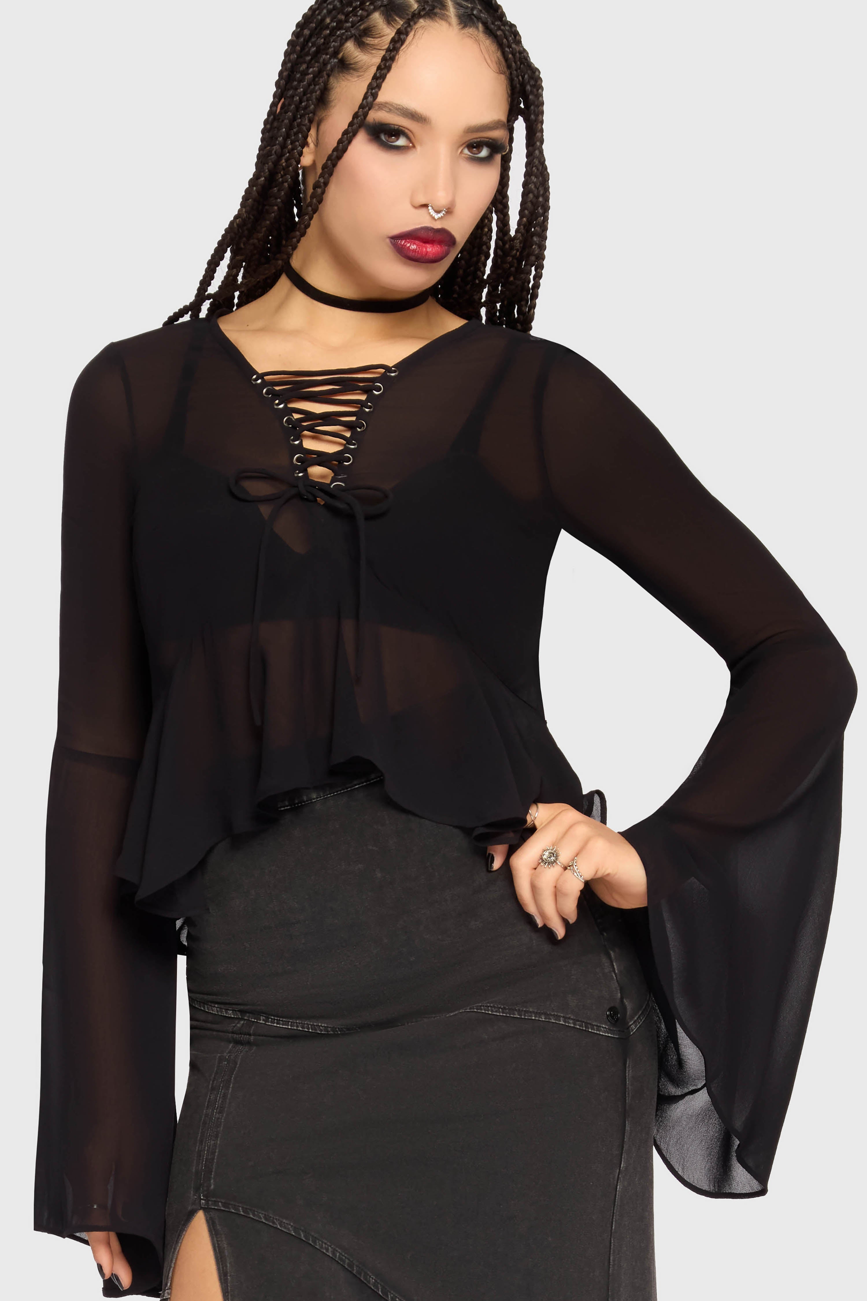 Gaia Adorned Long Sleeve Top Killstar / Womens
