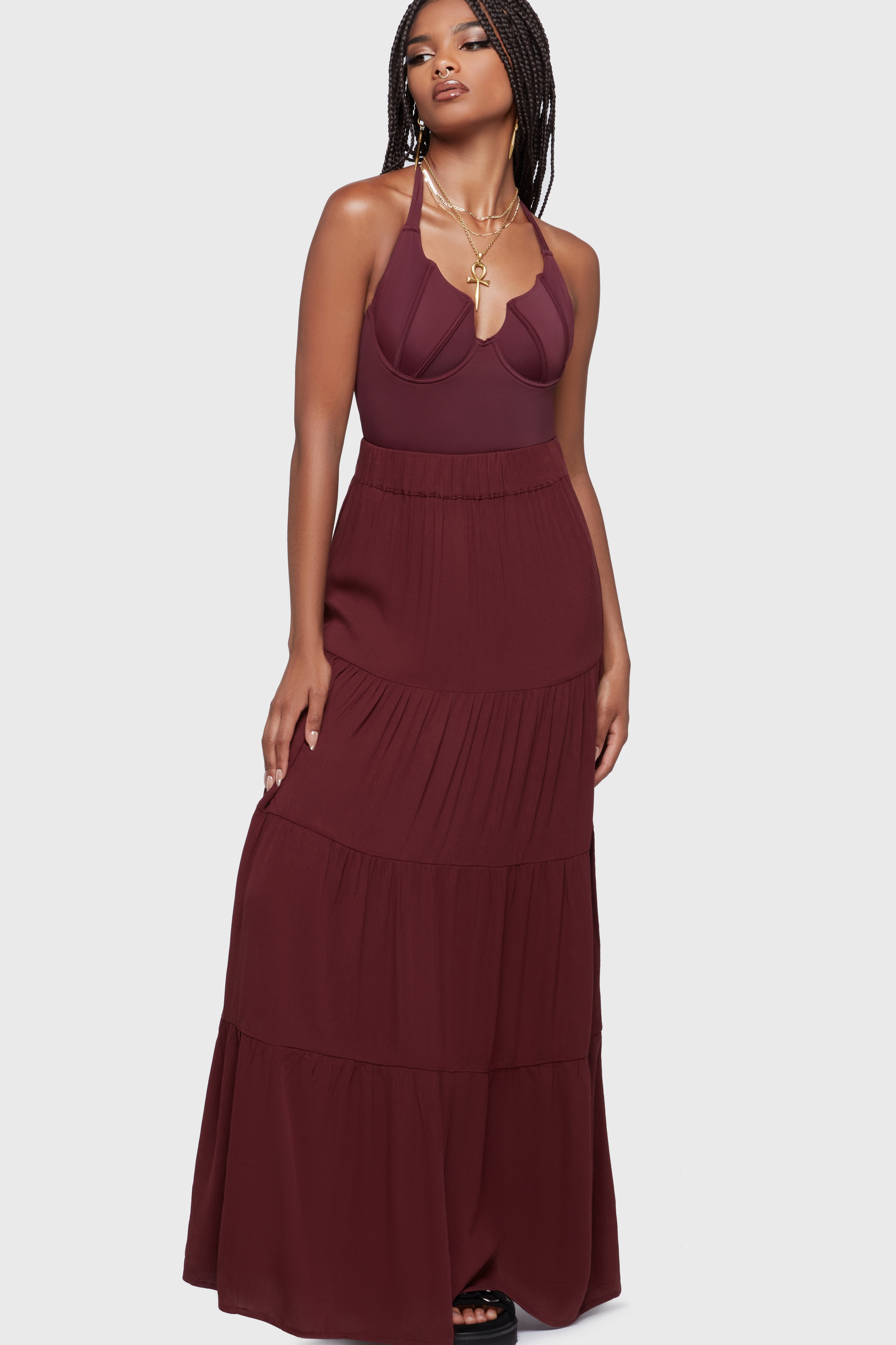 Thursday's Woe Maxi Skirt [Burgundy] Killstar / Womens