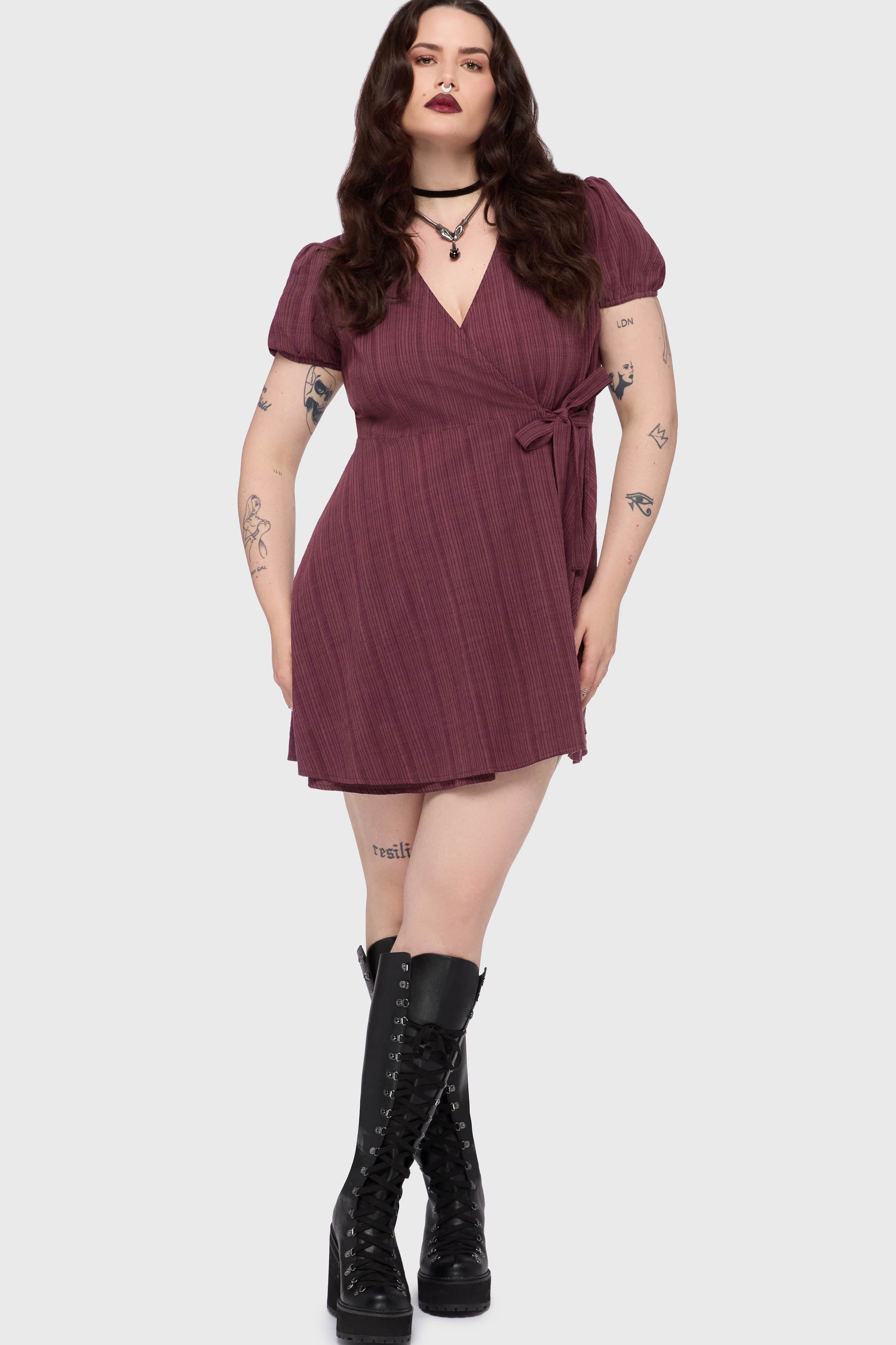 The Hollow Embroidered Mini Dress [Purple] Killstar / Womens