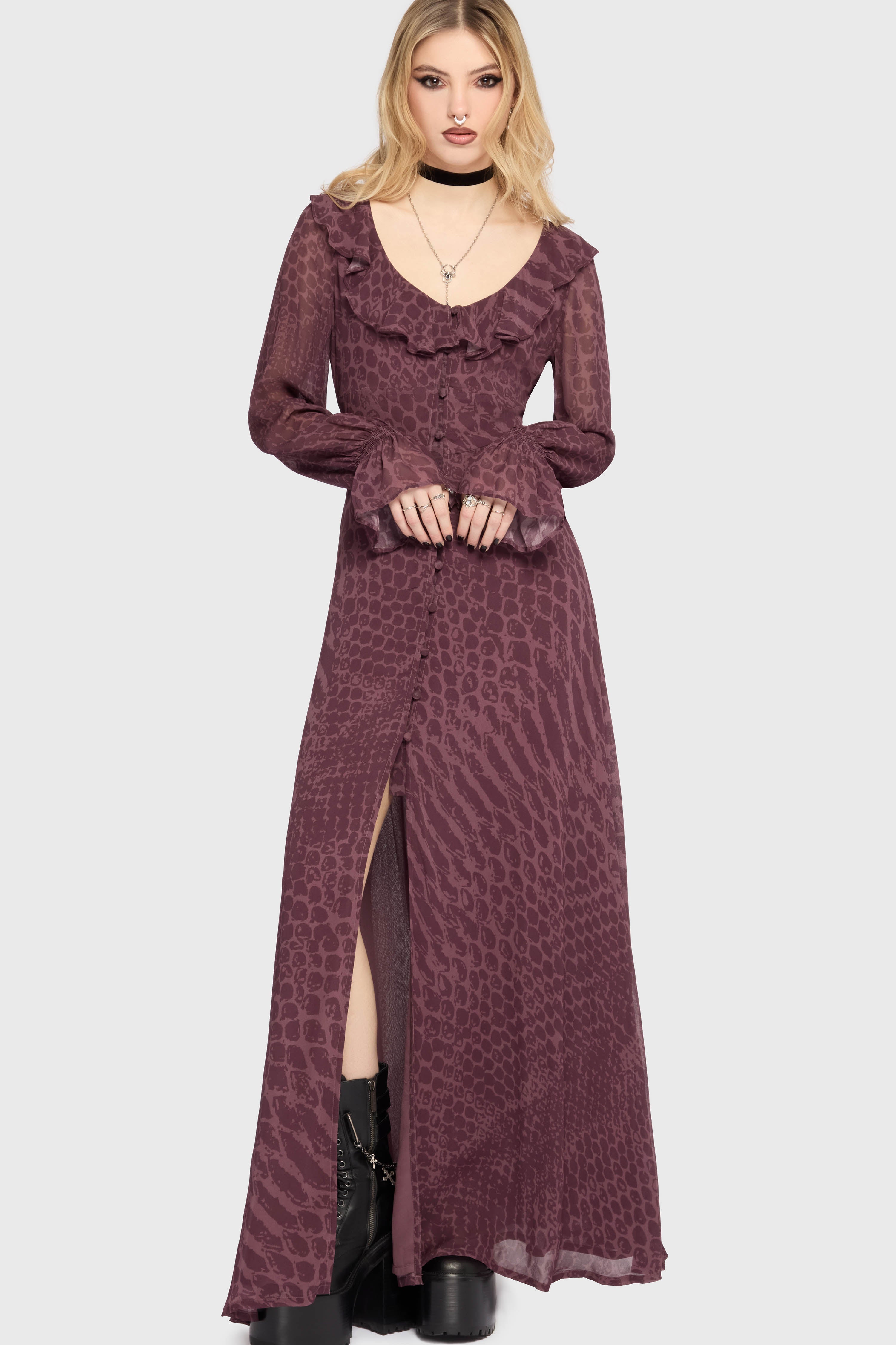Gaia Adorned Ruffle Maxi Dress Killstar / Womens