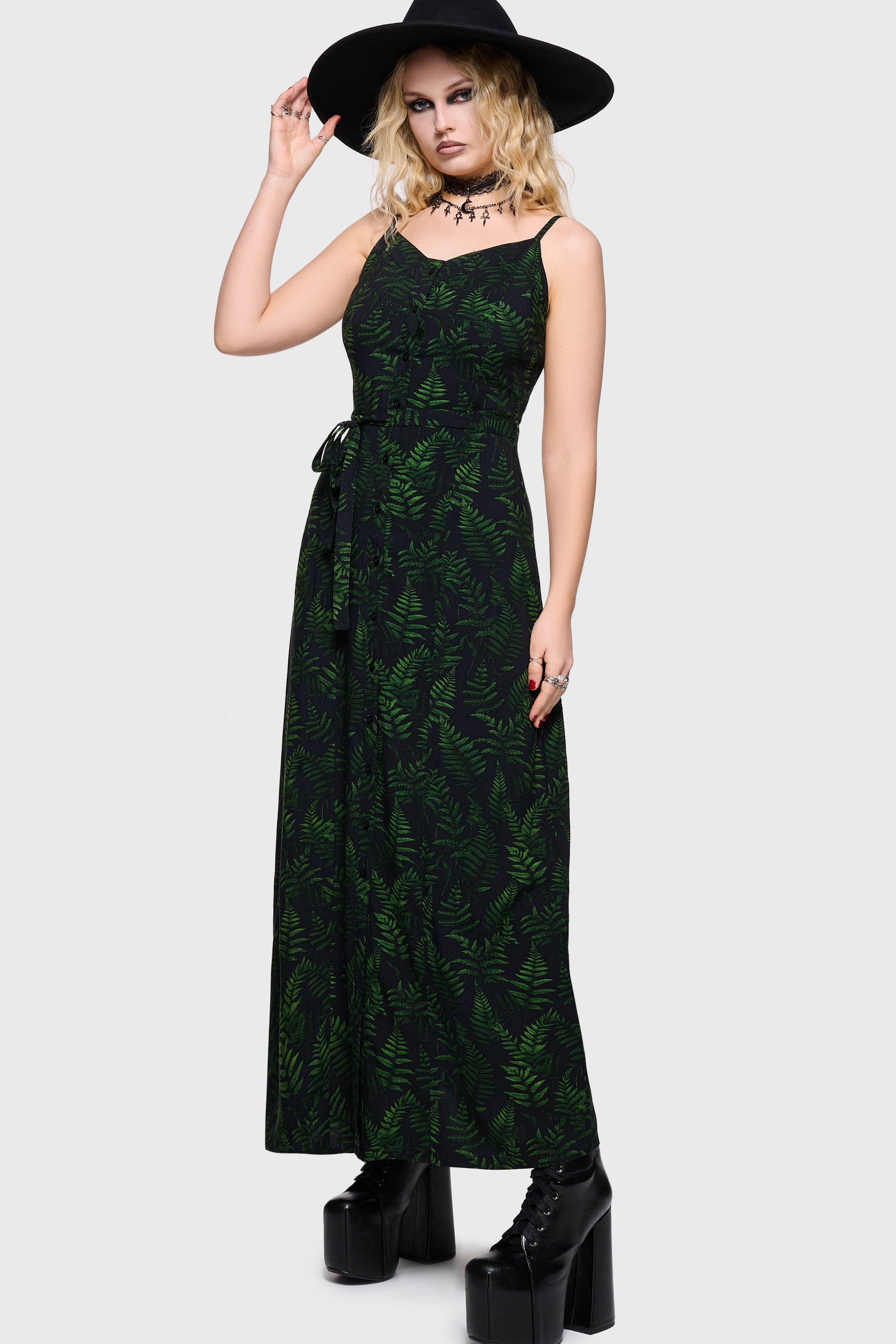Cottage Chorus Maxi Dress [BLACK/GREEN] Killstar / Womens