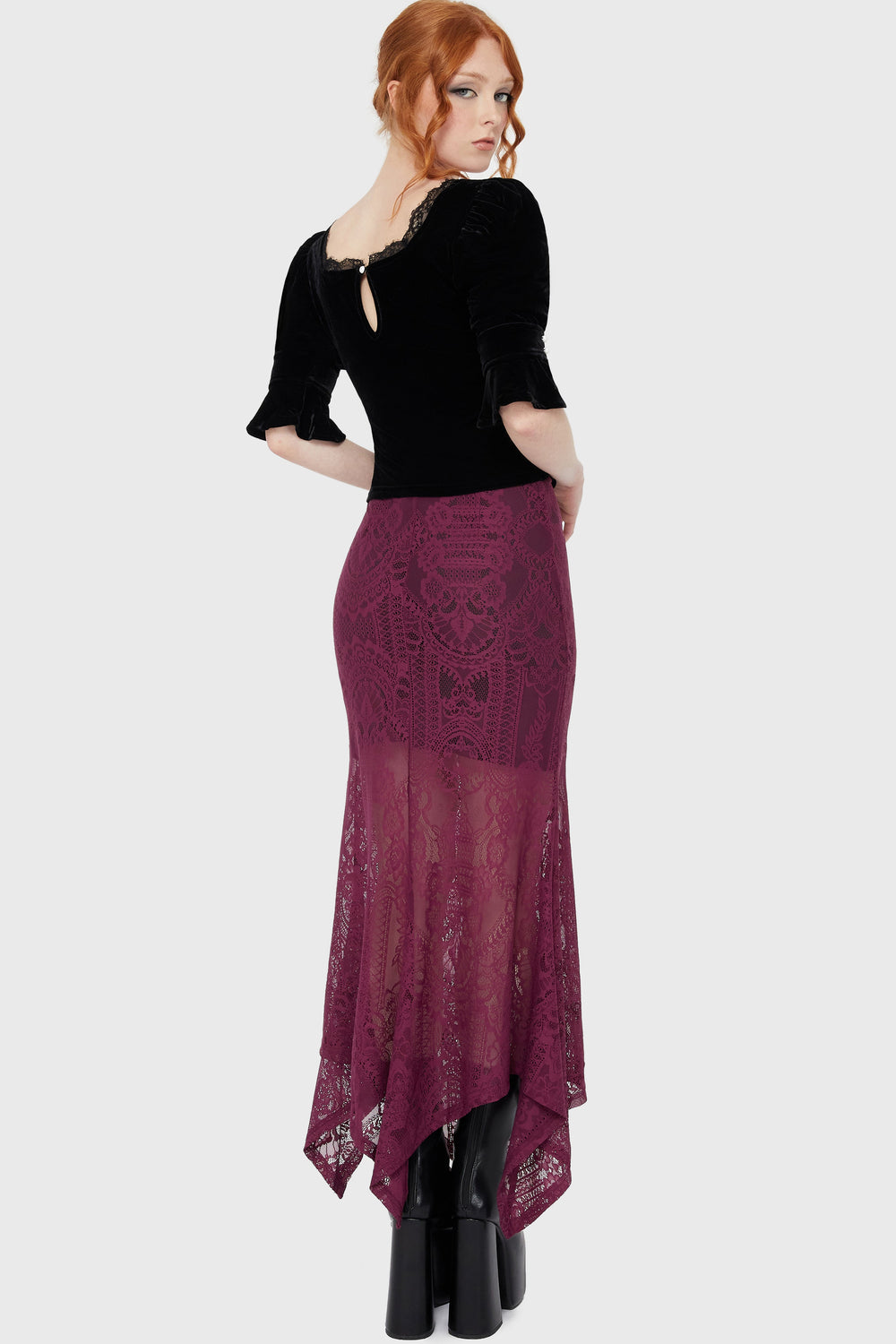 Belladonna Lace Maxi Skirt [Plum] Killstar / Womens
