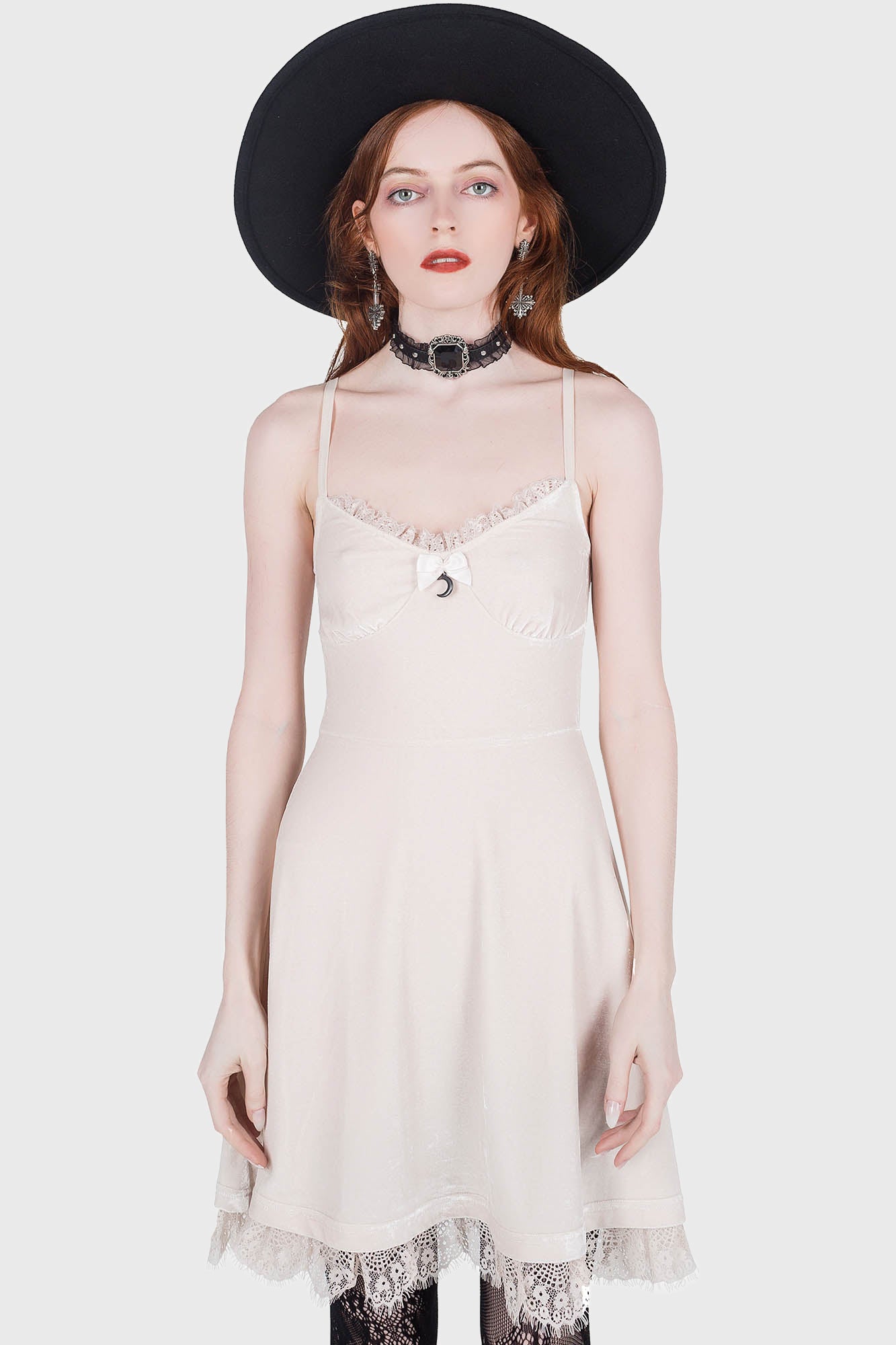 Moonstruck Velvet Skater Dress [Ivory] Killstar / Womens
