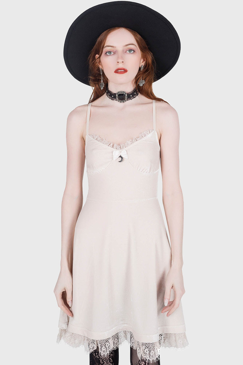 Moonstruck Velvet Skater Dress [Ivory] Killstar / Womens