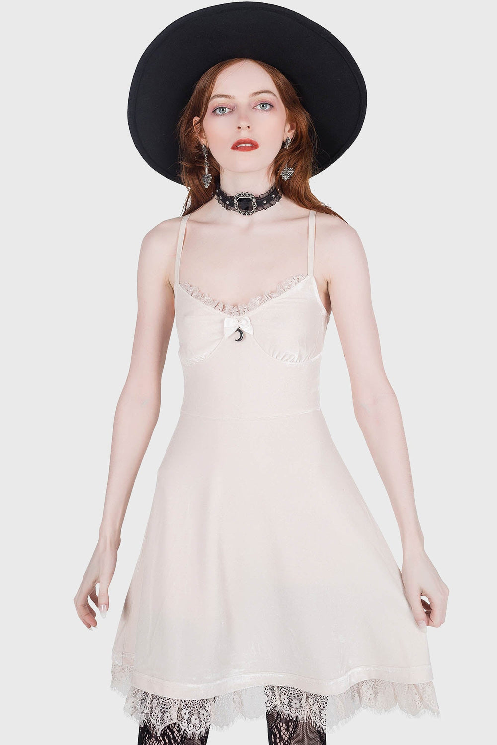 Moonstruck Velvet Skater Dress [Ivory] Killstar / Womens