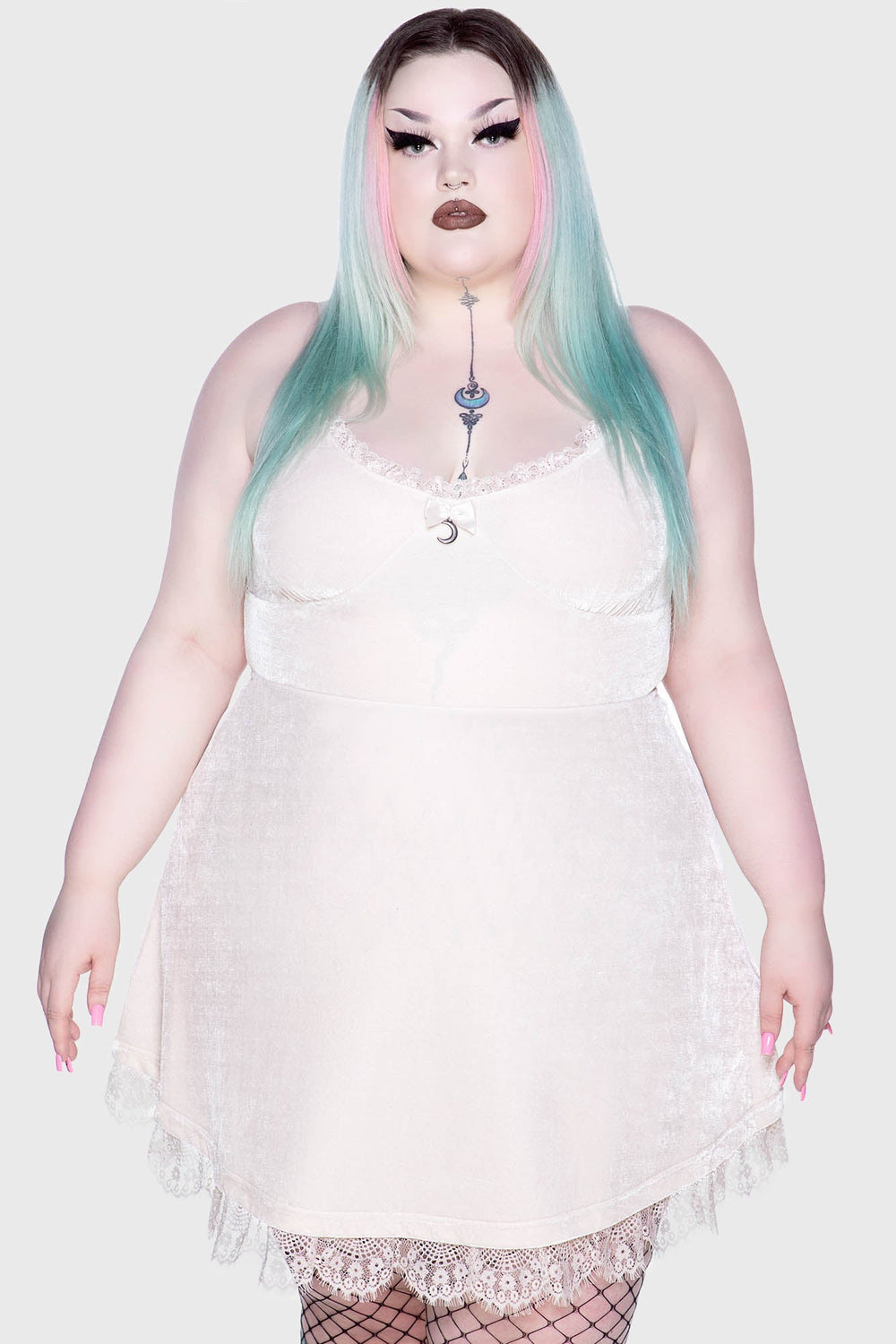 Moonstruck Velvet Skater Dress [Ivory] Killstar / Womens