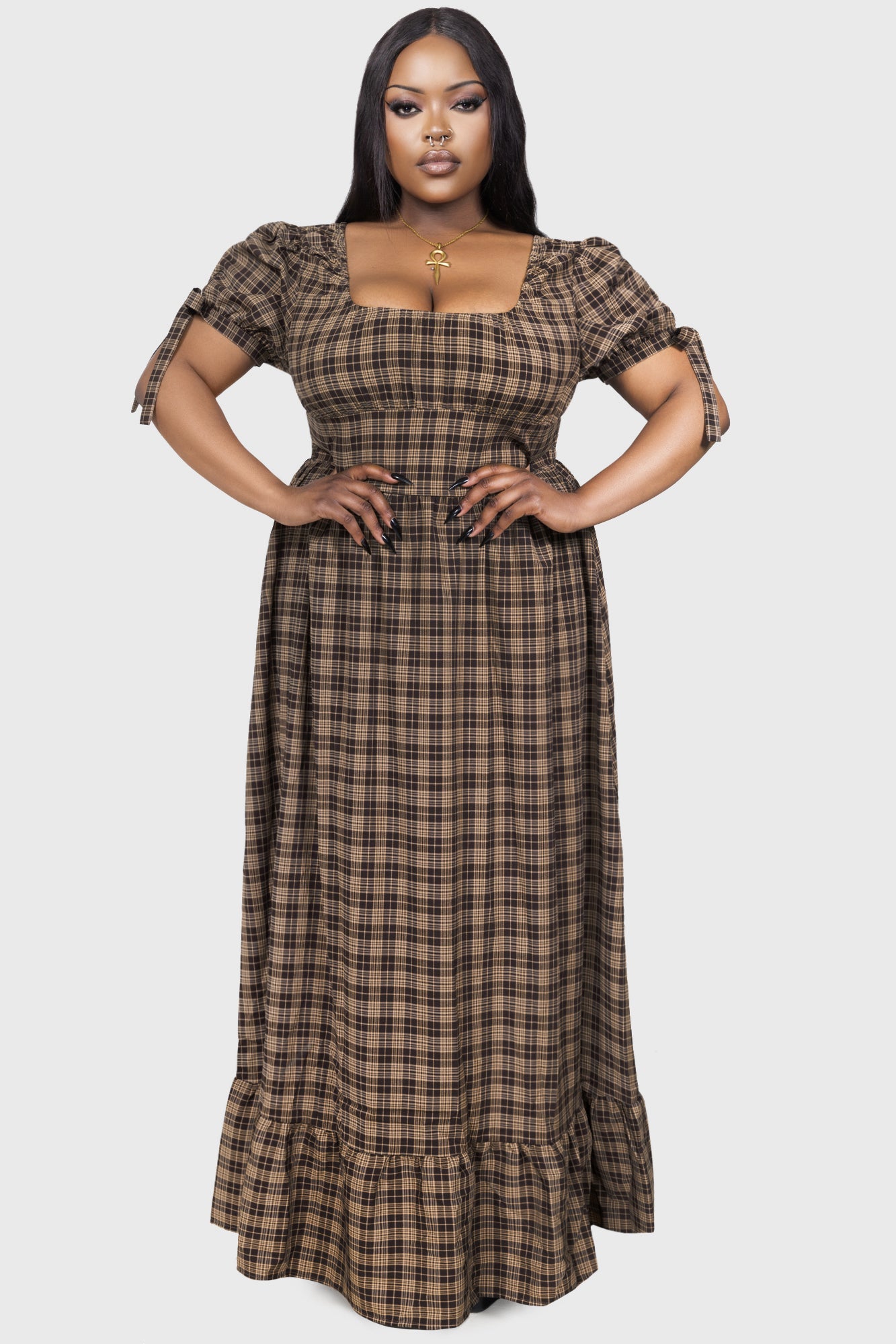 Grim Gretchen Dress [BROWN TARTAN] Killstar / Womens