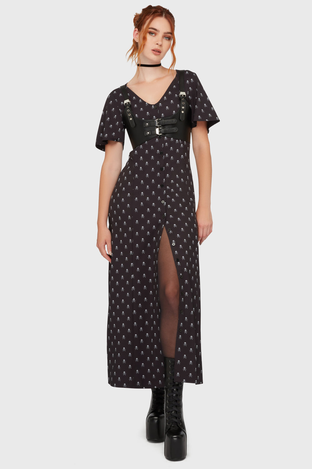 Boneyard Club Short Sleeve Maxi Dress Killstar / Womens