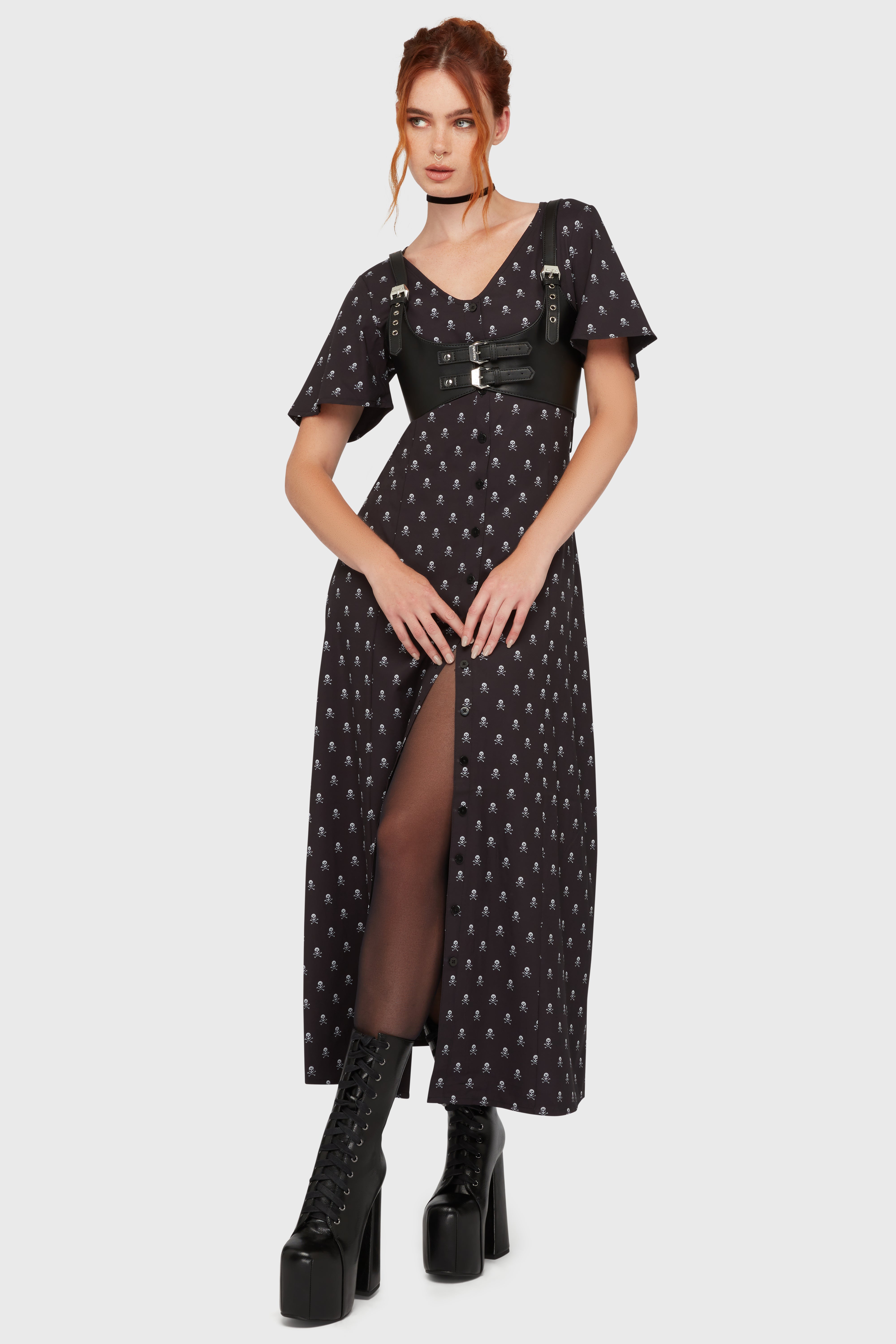 Boneyard Club Short Sleeve Maxi Dress Killstar / Womens