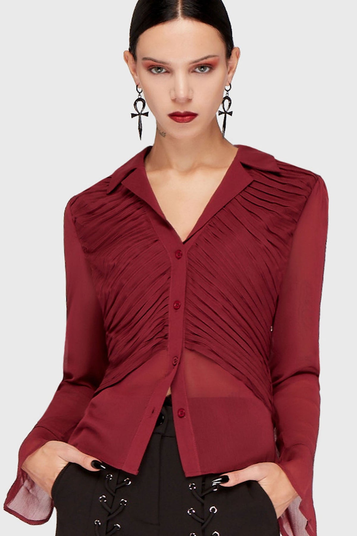Evermore Eclipse Shirt [Burgundy] Killstar / Womens