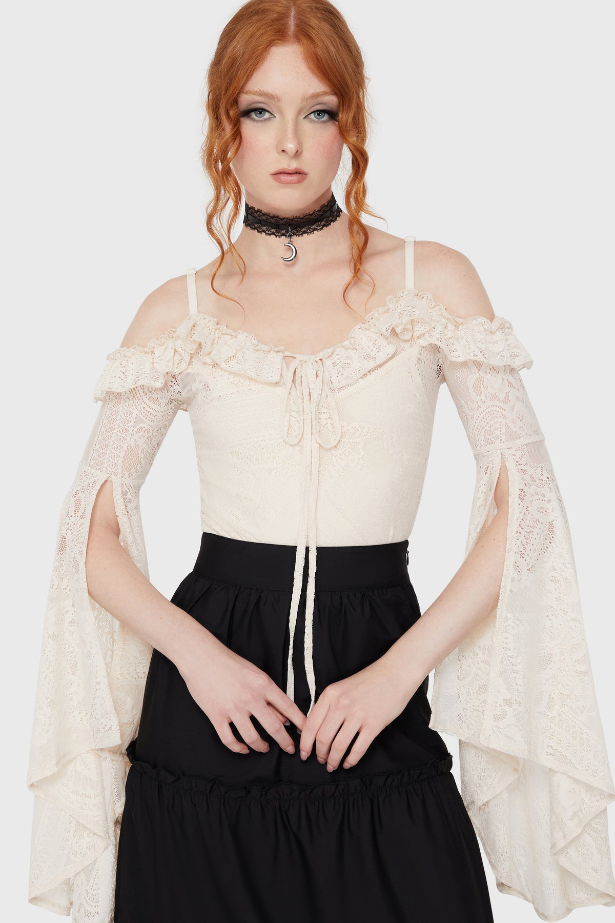 Breathless Lace Bardot Top [IVORY] Killstar / Womens