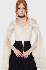 Breathless Lace Bardot Top [IVORY] Killstar / Womens