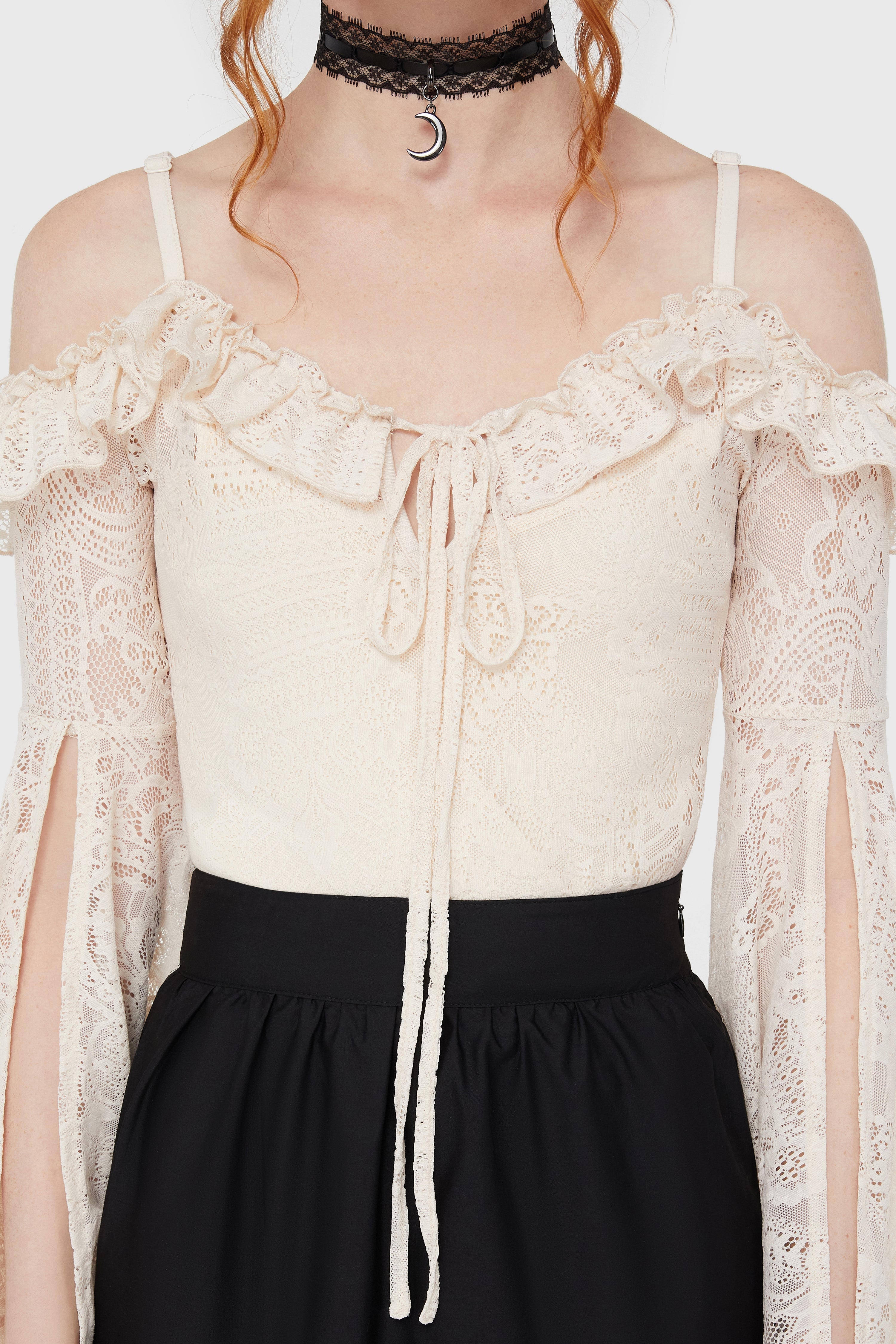 Breathless Lace Bardot Top [IVORY] Killstar / Womens